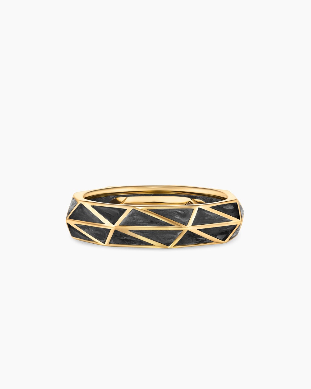 Mens Faceted Band Ring in 18K Yellow Gold, 6mm