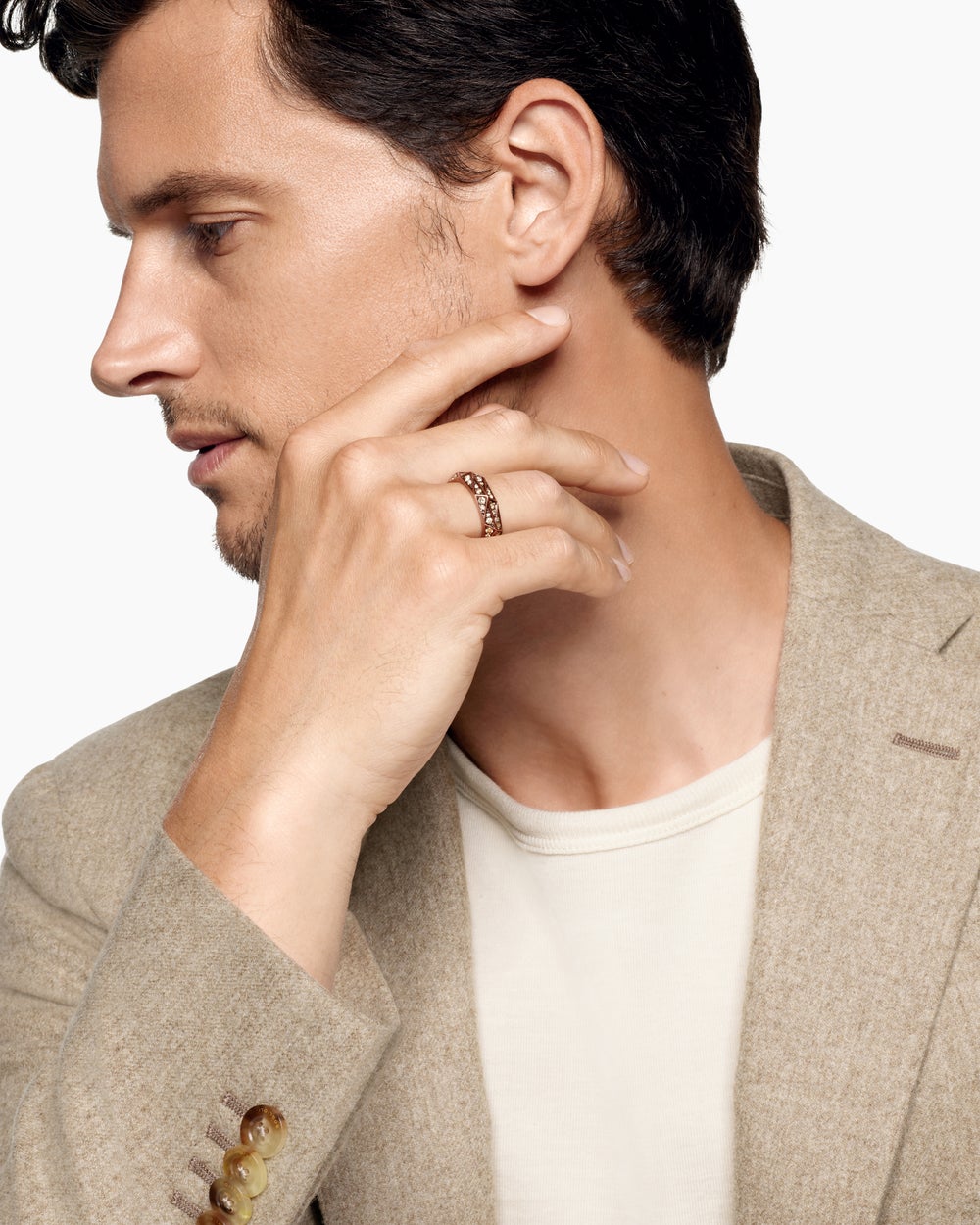 Mens Faceted Band Ring in 18K Rose Gold, 6.2mm