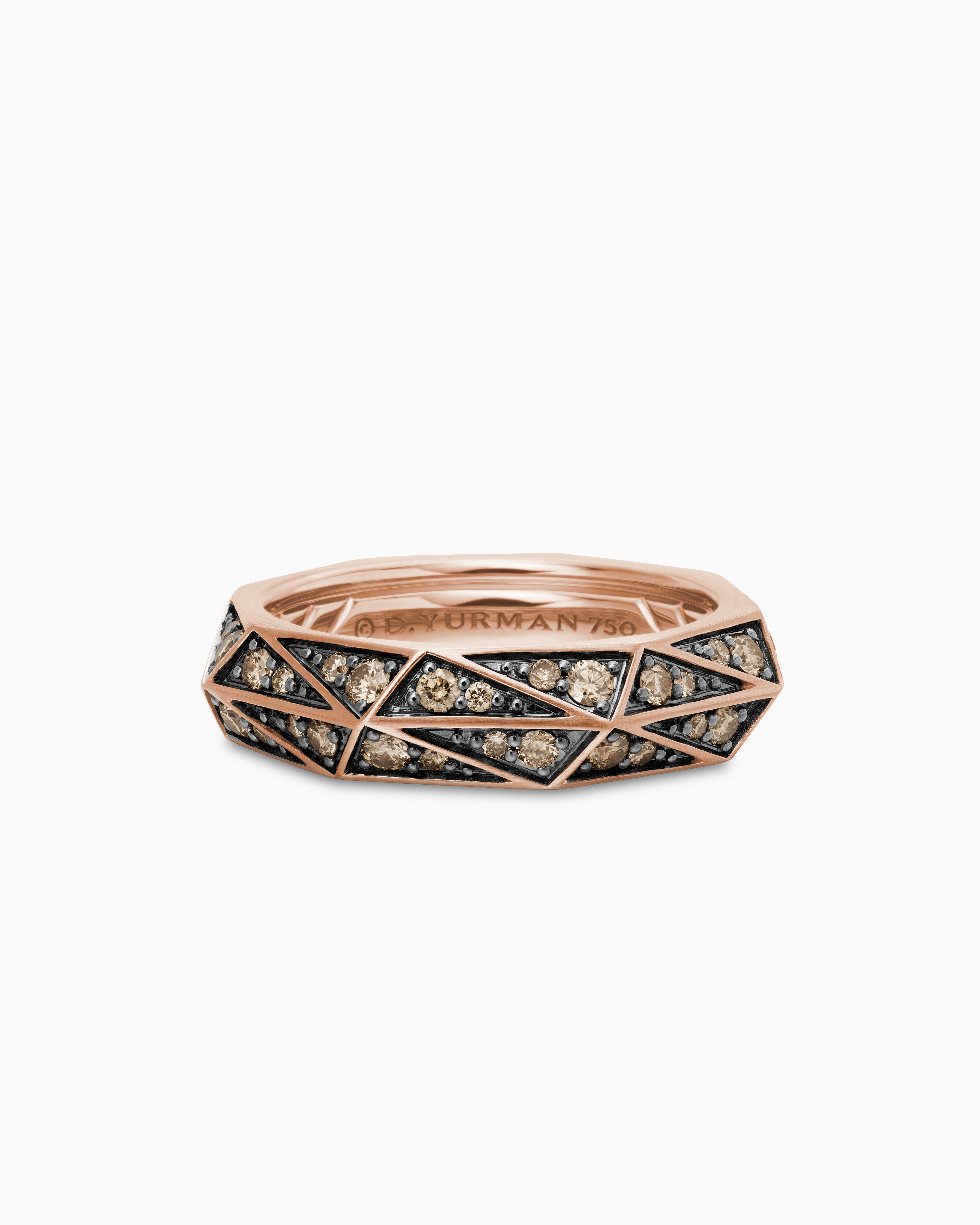 Mens Faceted Band Ring in 18K Rose Gold, 6.2mm