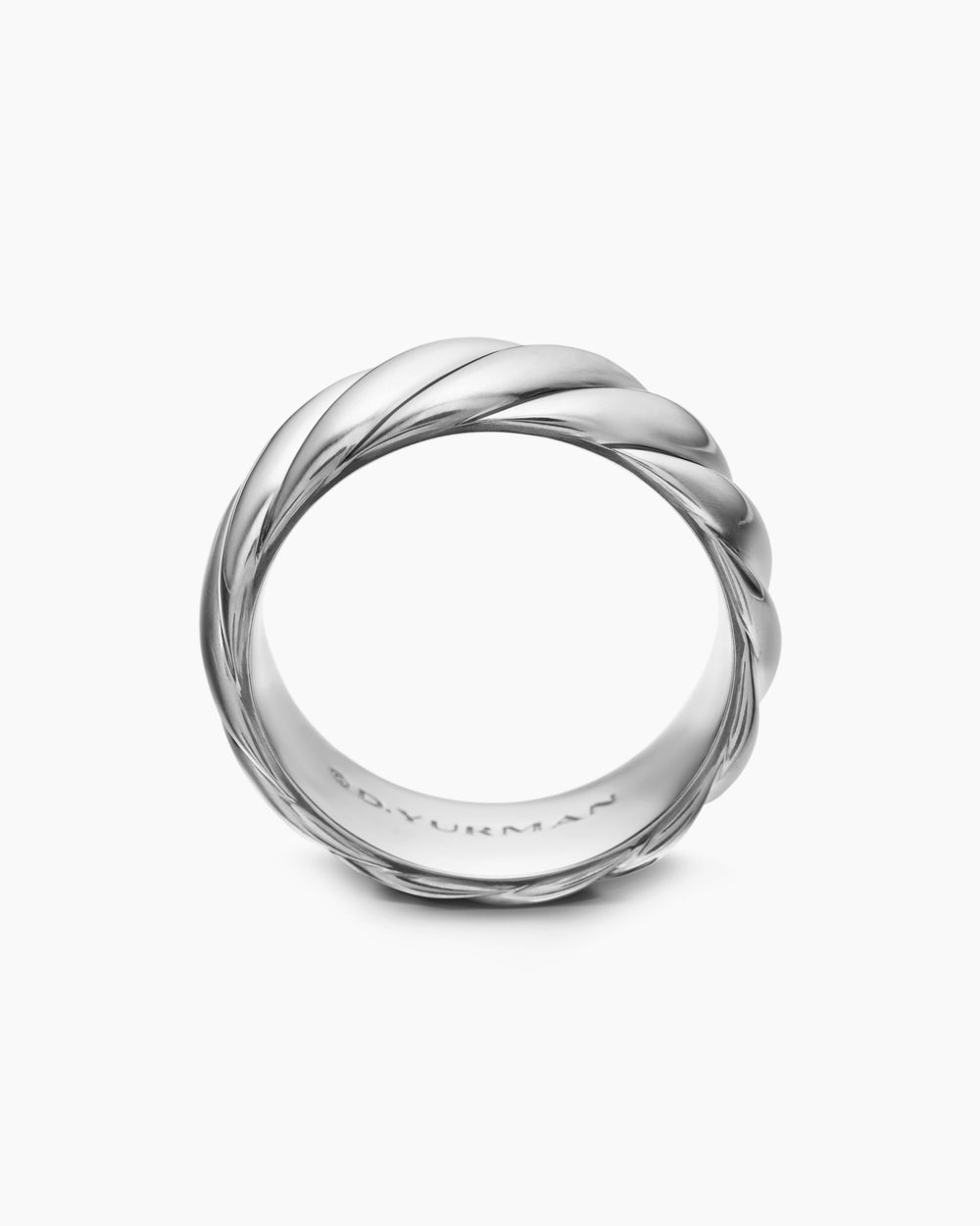 Mens Sculpted Cable Band Ring in 18K White Gold, 9mm