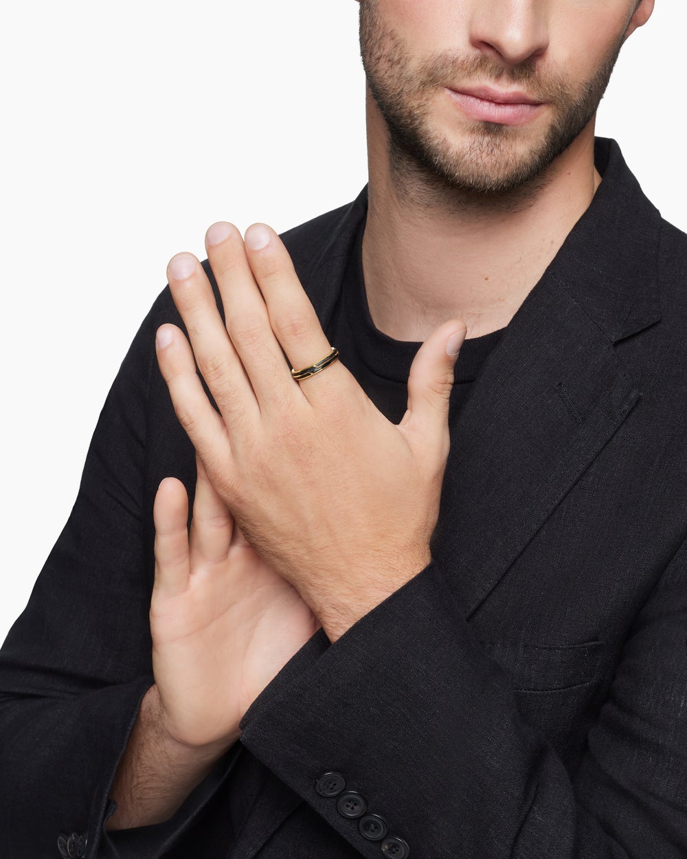 Mens Forged Carbon Band Ring in 18K Yellow Gold, 4mm
