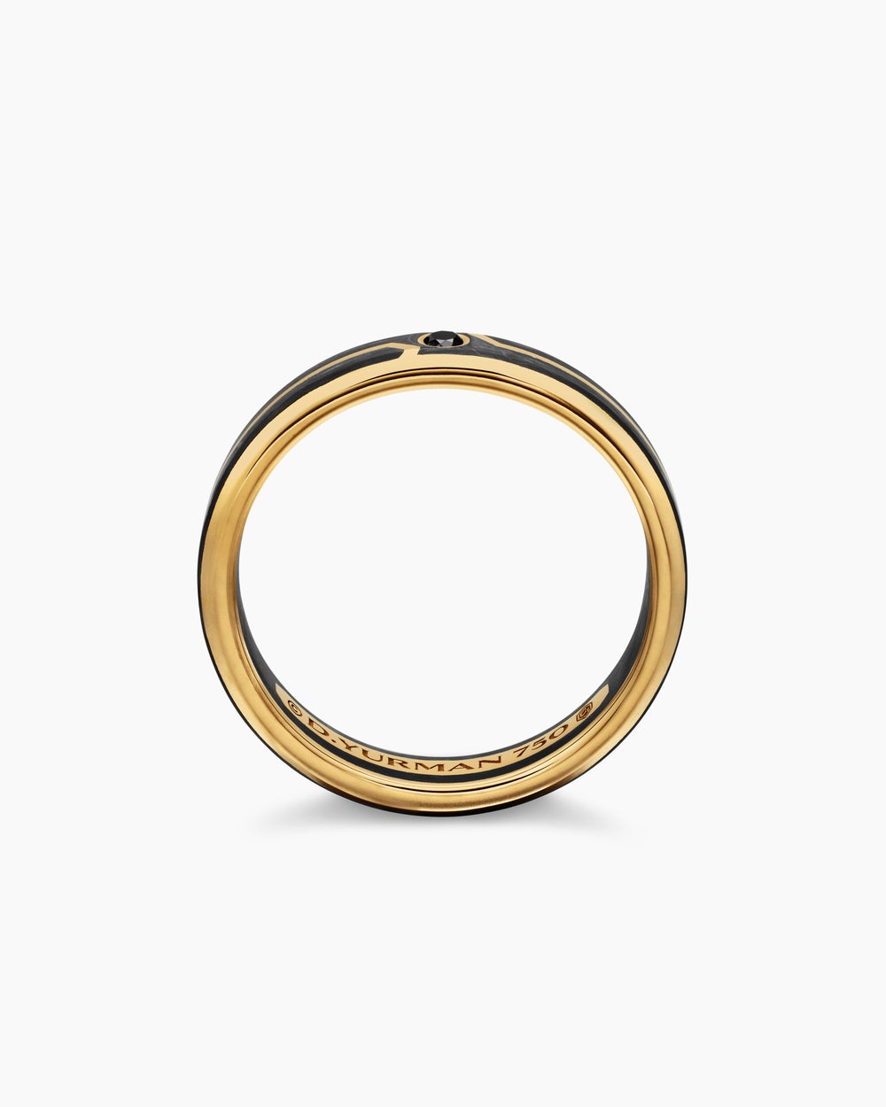 Mens Forged Carbon Band Ring in 18ct Yellow Gold with Centre Black Diamond, 4mm