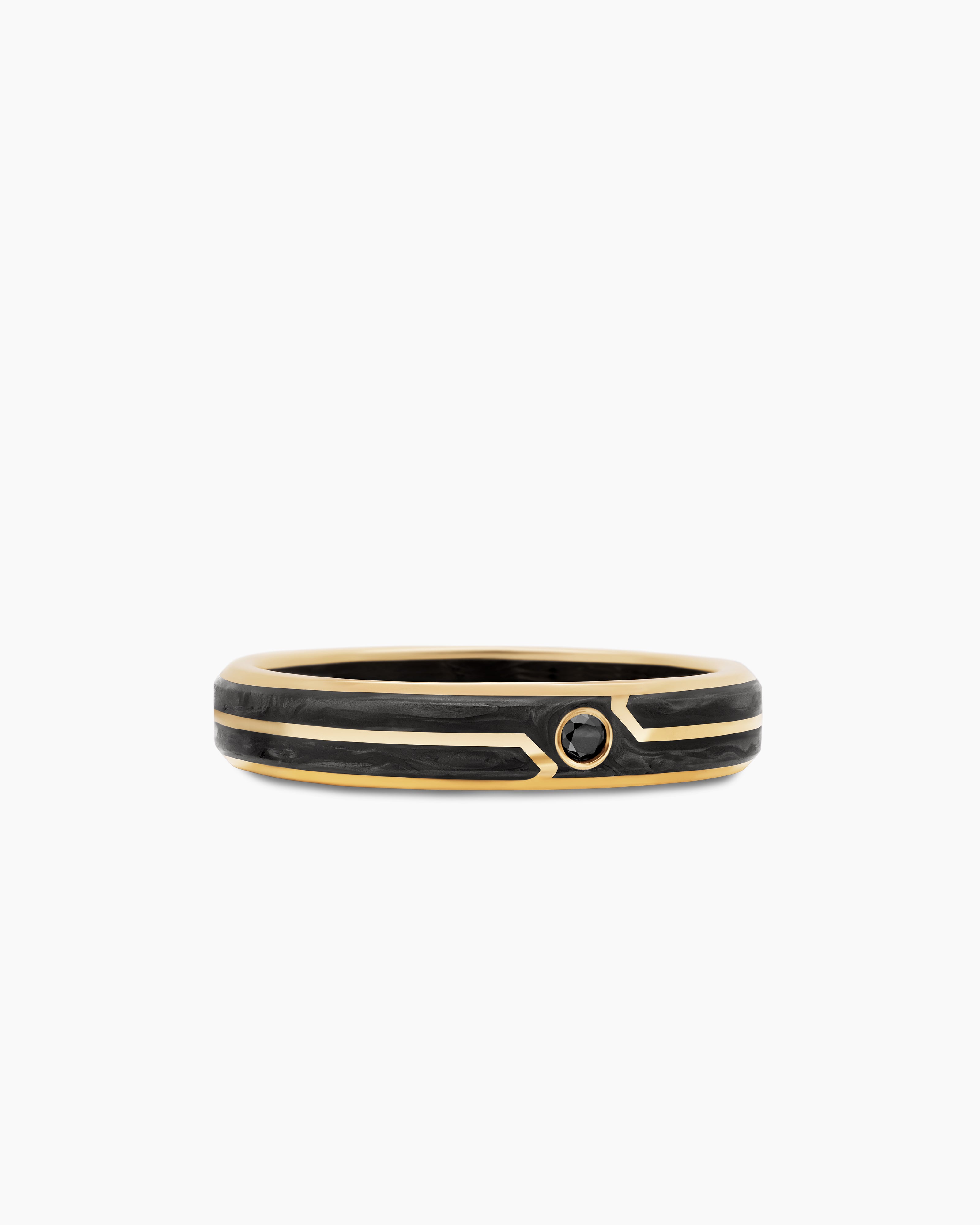 Mens Forged Carbon Band Ring in 18ct Yellow Gold with Centre Black Diamond, 4mm