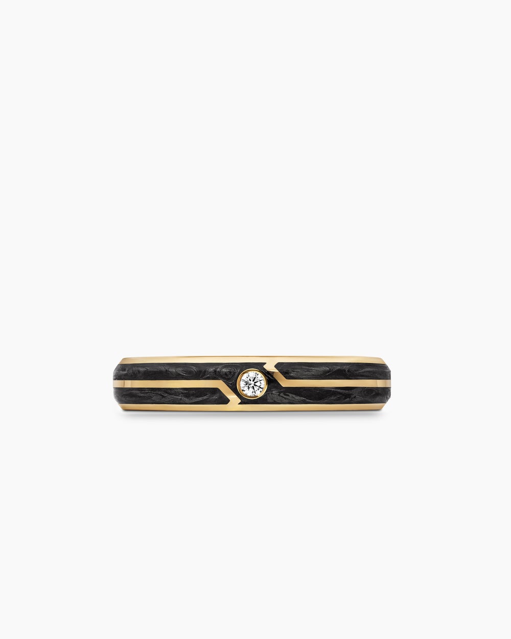 Mens Forged Carbon Band Ring in 18K Yellow Gold, 4mm
