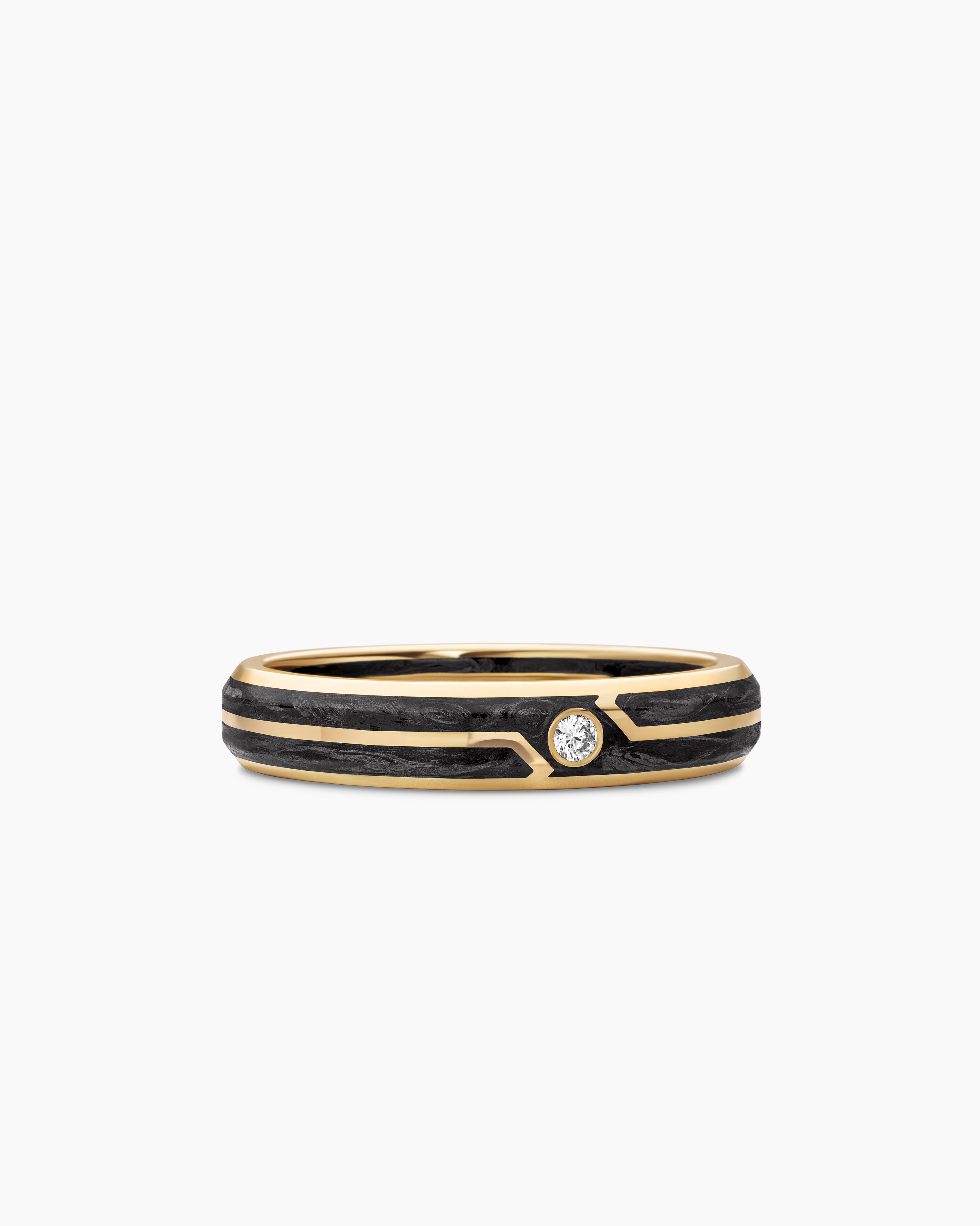 Mens Forged Carbon Band Ring in 18K Yellow Gold, 4mm