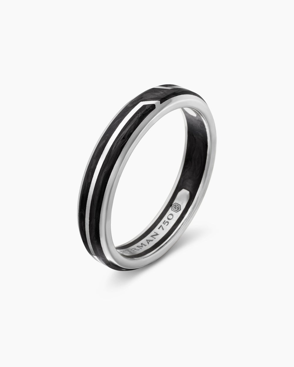 Mens Forged Carbon Band Ring in 18K White Gold, 4mm