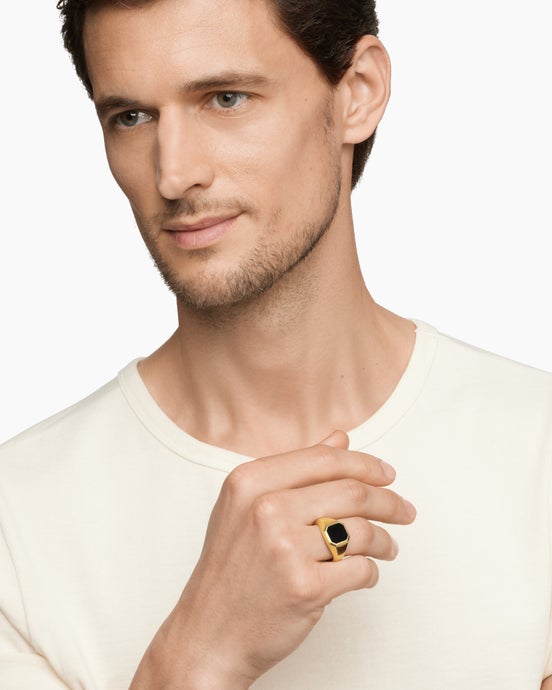 Chevalière Streamline® en or jaune 18 carats avec onyx noir, 14 mm