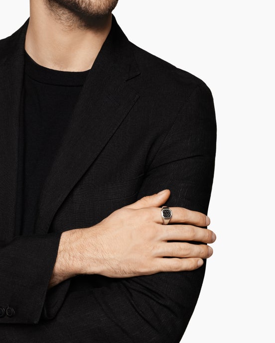 Streamline® Signet Ring in Sterling Silver with Black Diamonds, 14mm