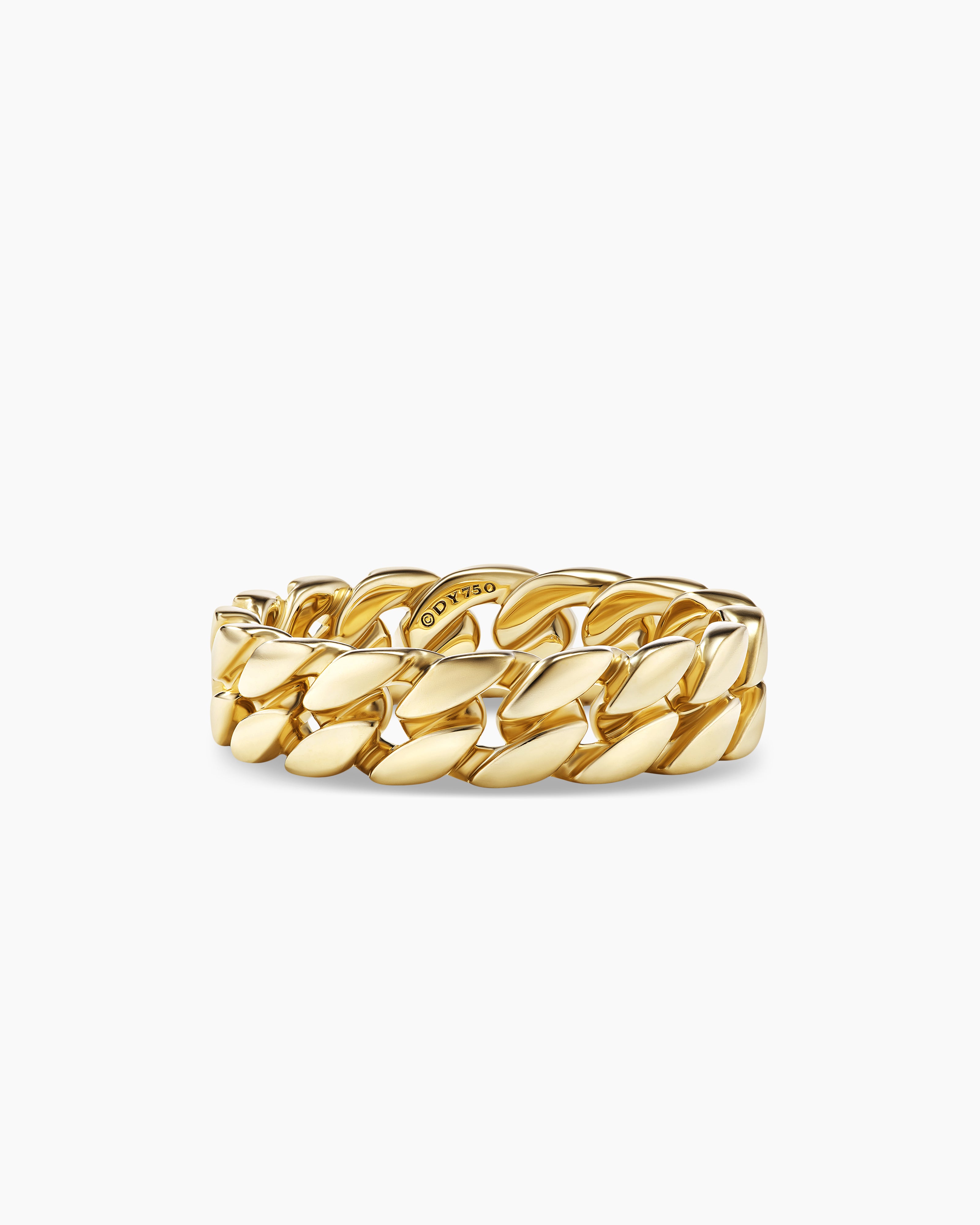 Mens Curb Chain Band Ring in 18K Yellow Gold, 6mm