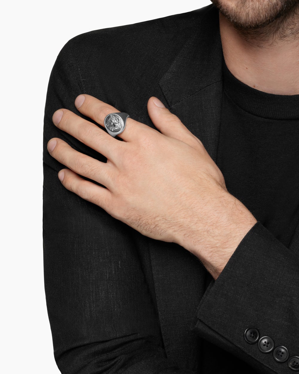 Mens Petrvs Wolf Signet Ring in Sterling Silver, 21.5mm