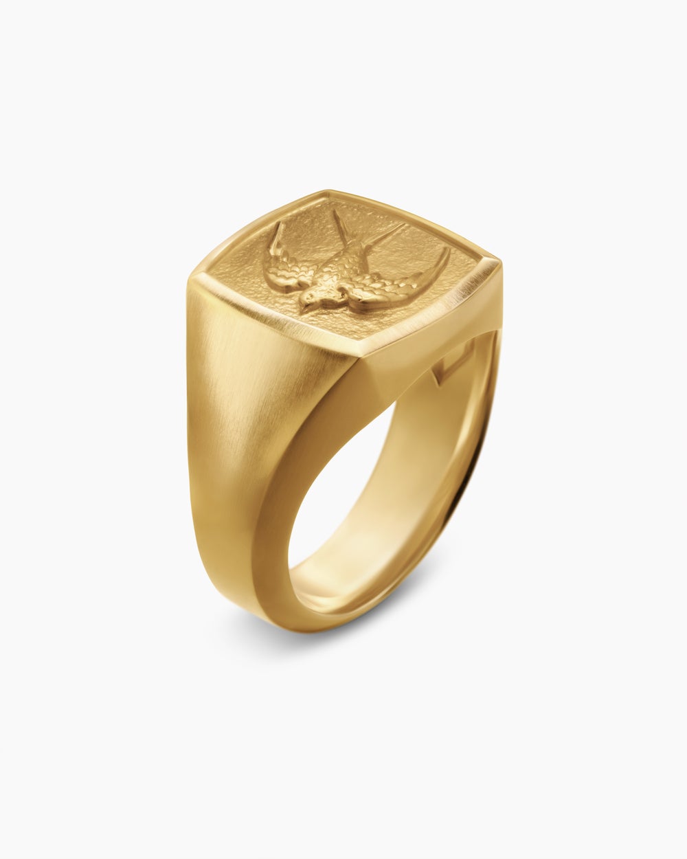 Mens Waves Bird Pinky Ring in 18K Yellow Gold, 14mm