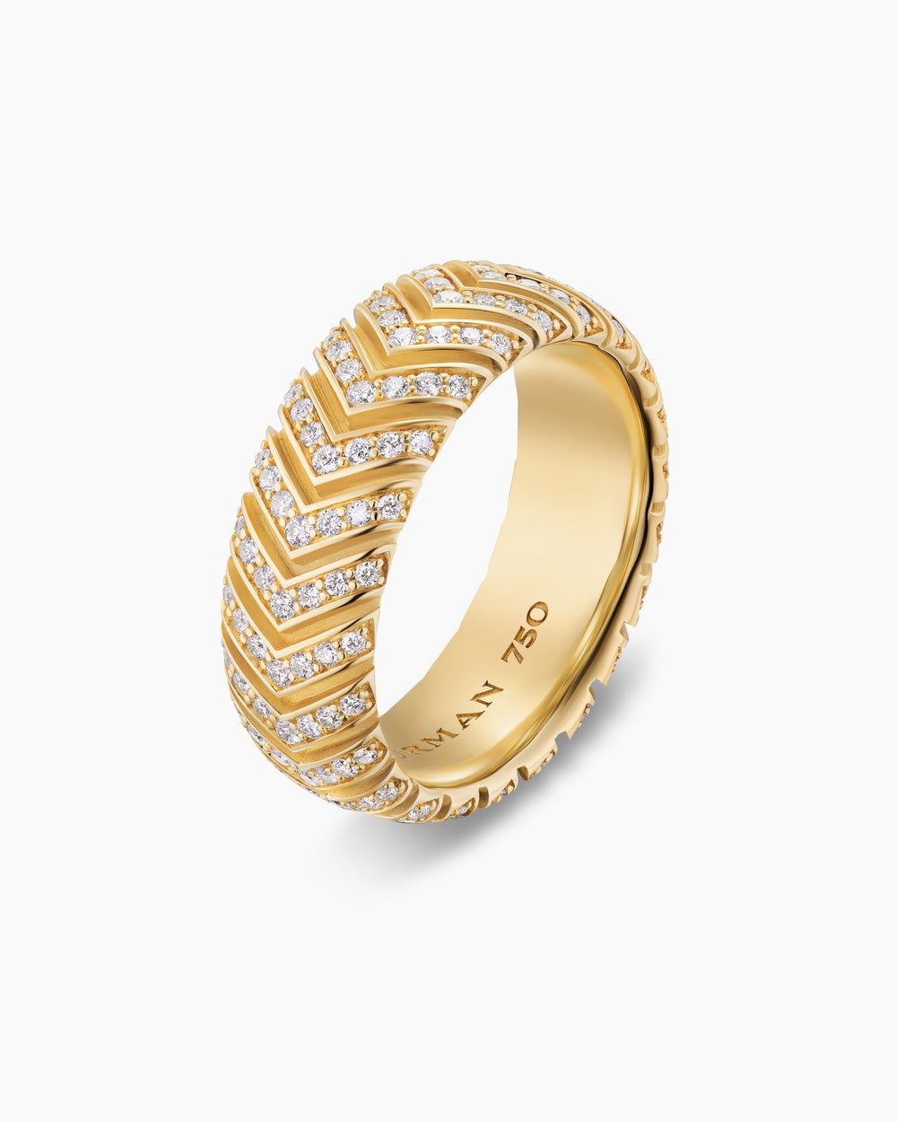 Mens Chevron Band Ring in 18K Yellow Gold, 8mm