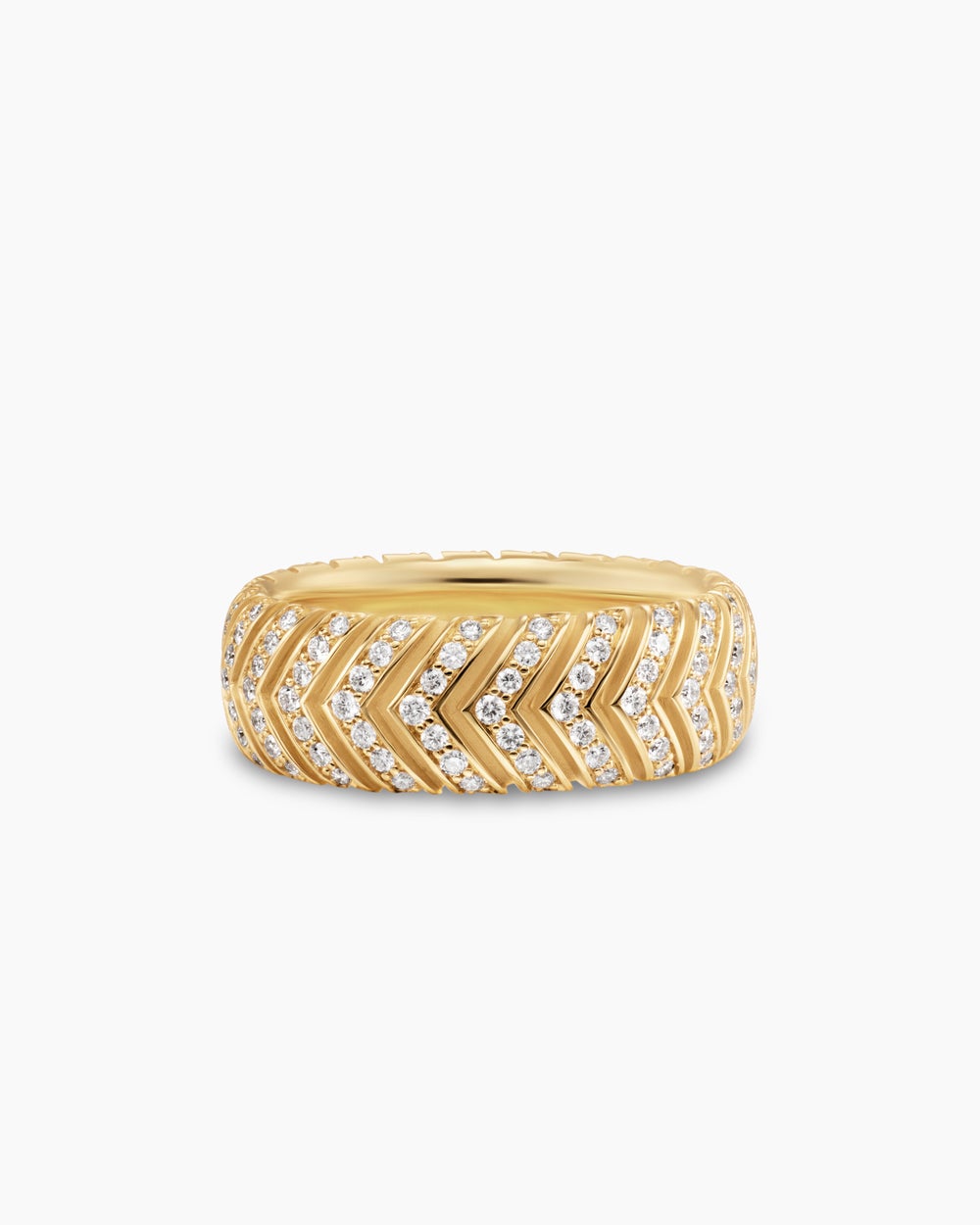 Mens Chevron Band Ring in 18K Yellow Gold, 8mm