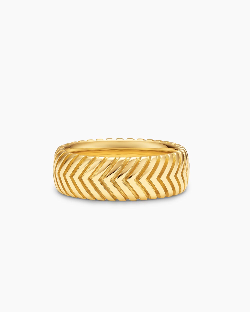 Mens Chevron Band Ring in 18K Yellow Gold, 8mm