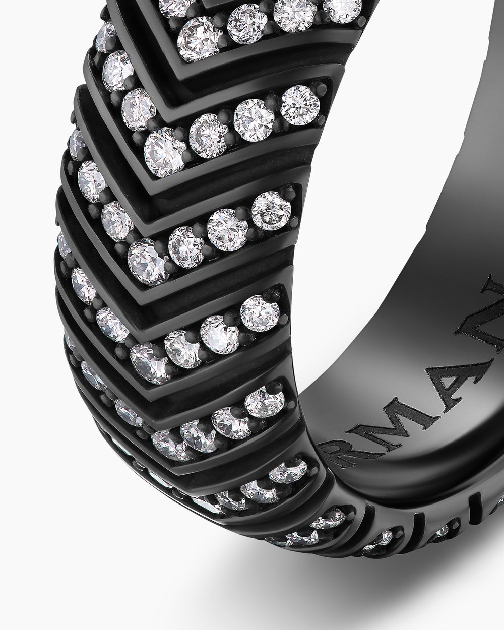 Mens Chevron Band Ring in Black Titanium, 8mm