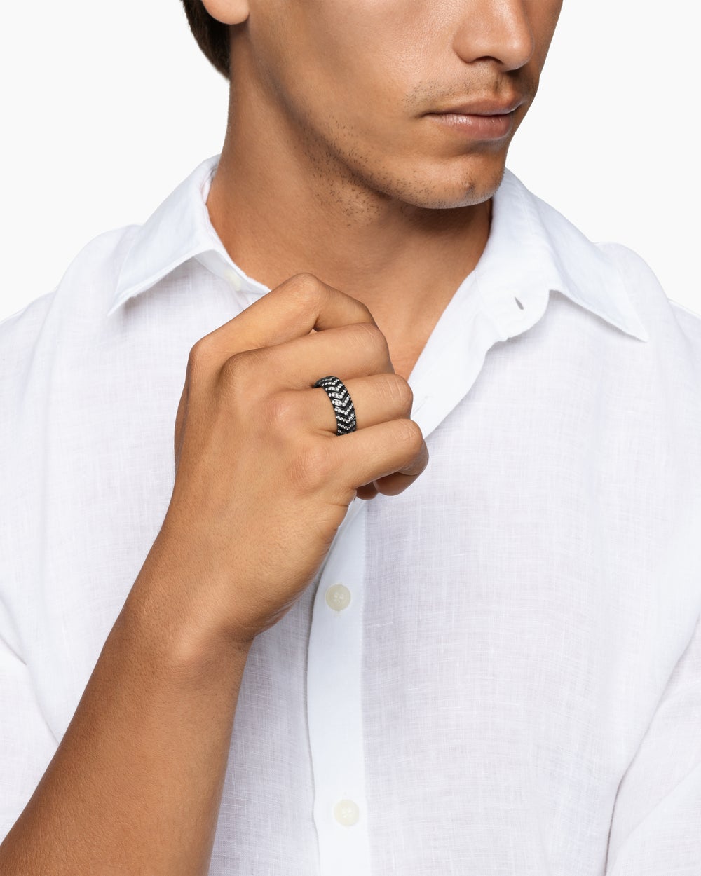 Mens Chevron Band Ring in Black Titanium, 8mm
