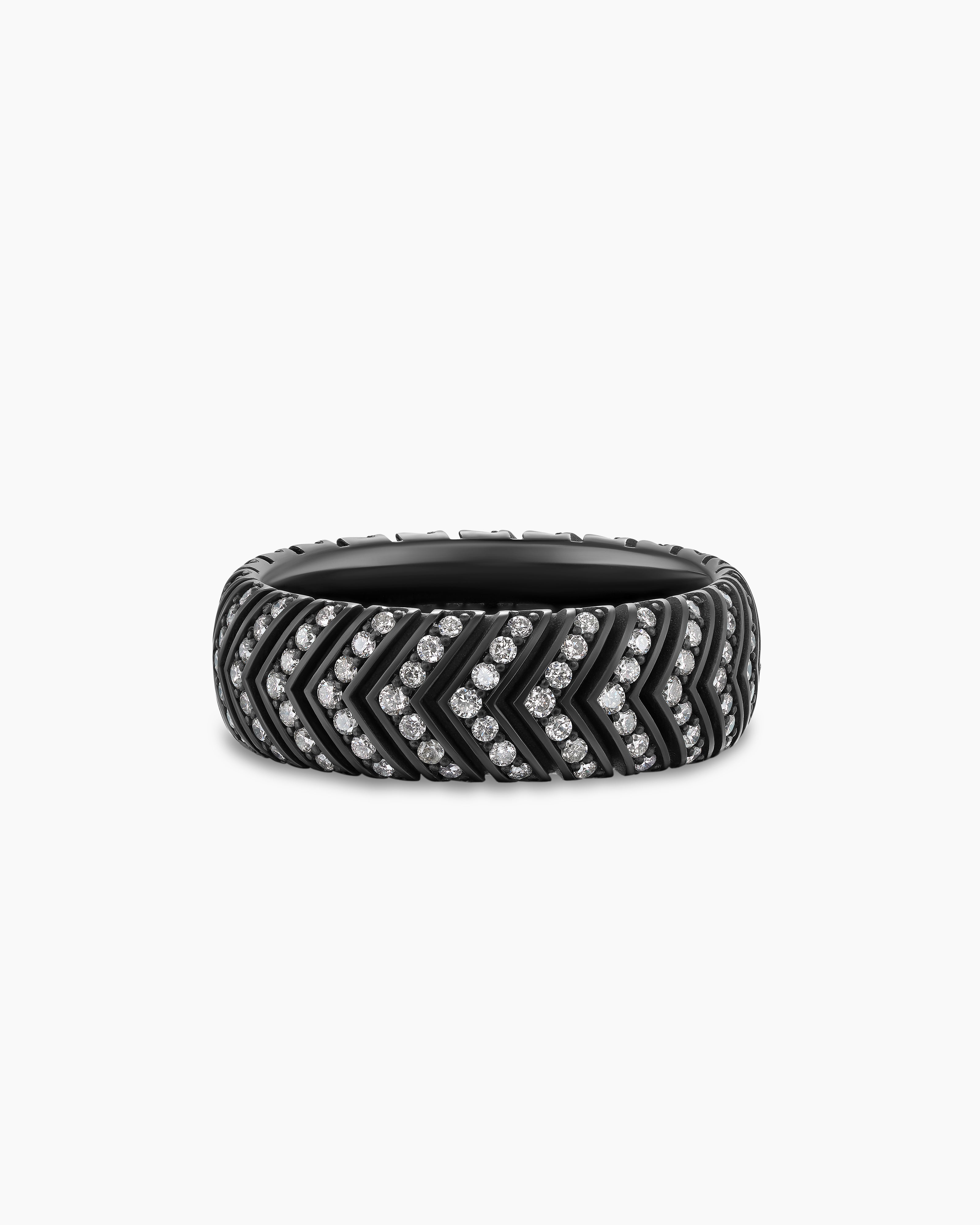 Mens Chevron Band Ring in Black Titanium, 8mm