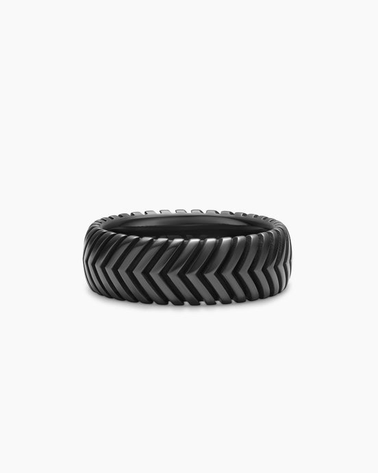 Chevron Band Ring in Black Titanium, 8mm