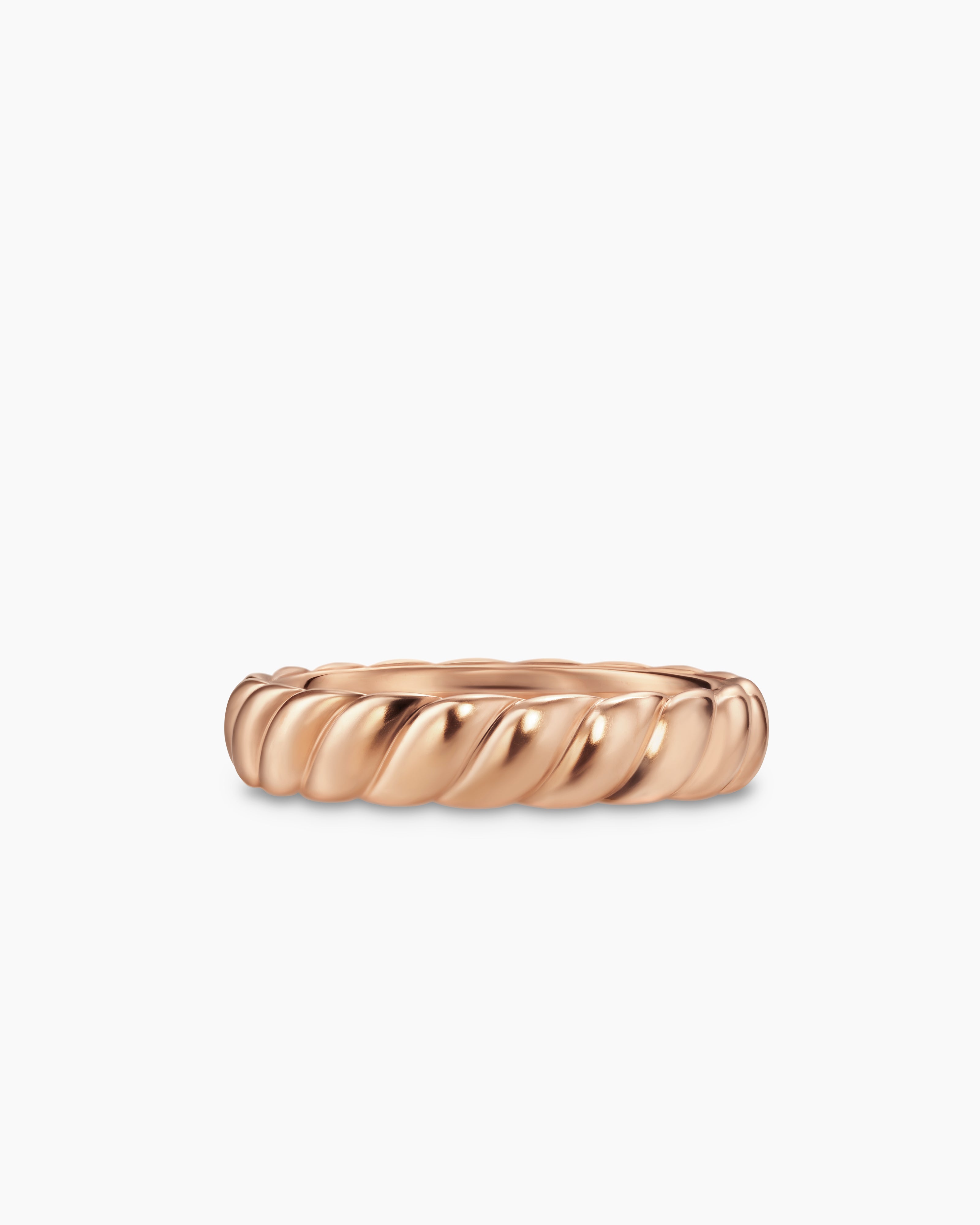 Mens Sculpted Cable Band Ring in 18K Rose Gold, 5mm