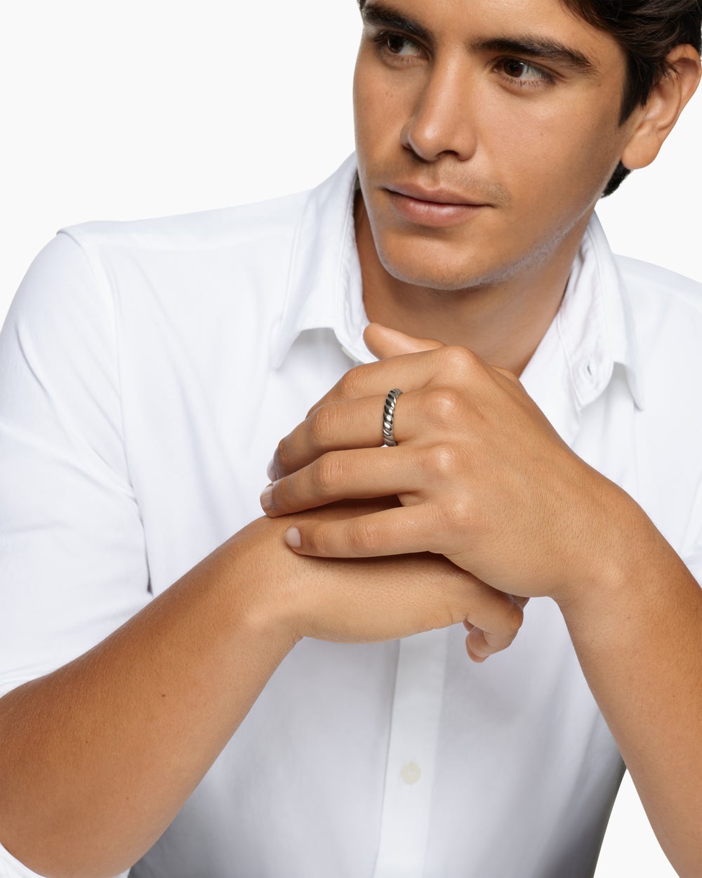 Anneau Sculpted Cable en or blanc 18 carats, 5 mm hommes