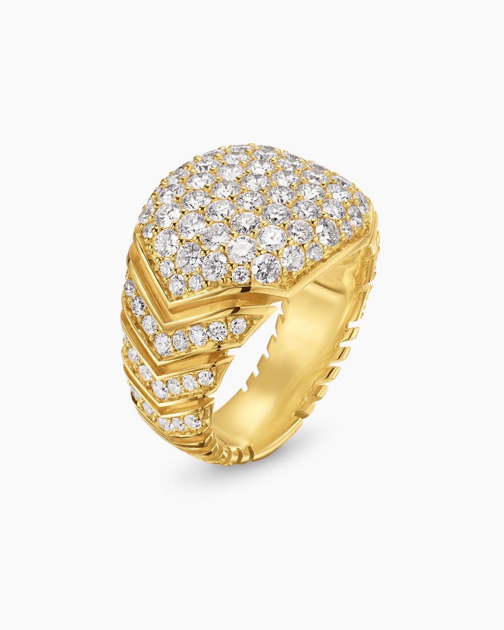 Mens Chevron Signet Ring in 18K Yellow Gold, 18mm