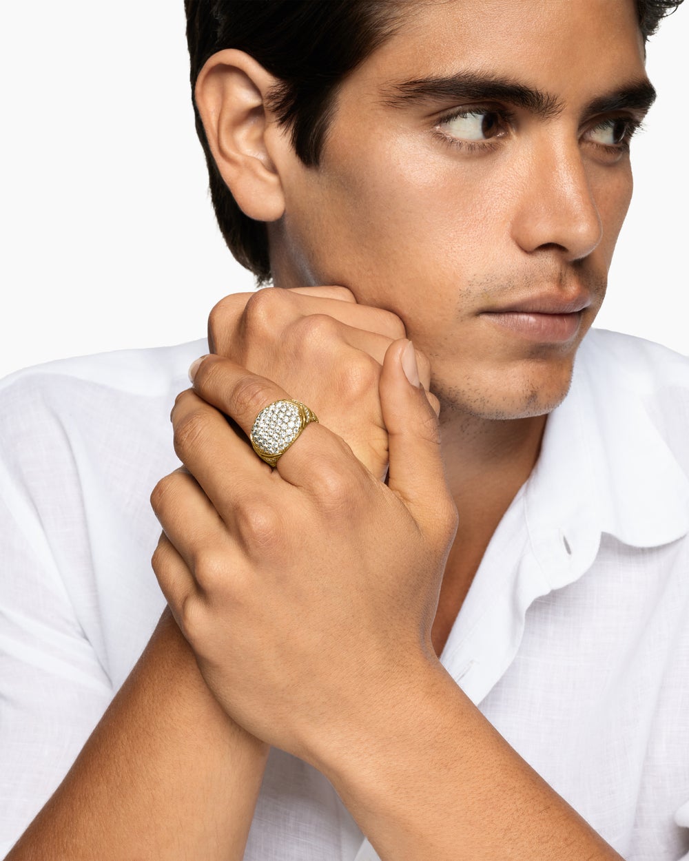 Mens Chevron Signet Ring in 18K Yellow Gold, 18mm