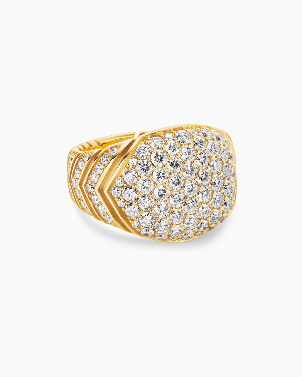 Mens Chevron Signet Ring in 18K Yellow Gold, 18mm