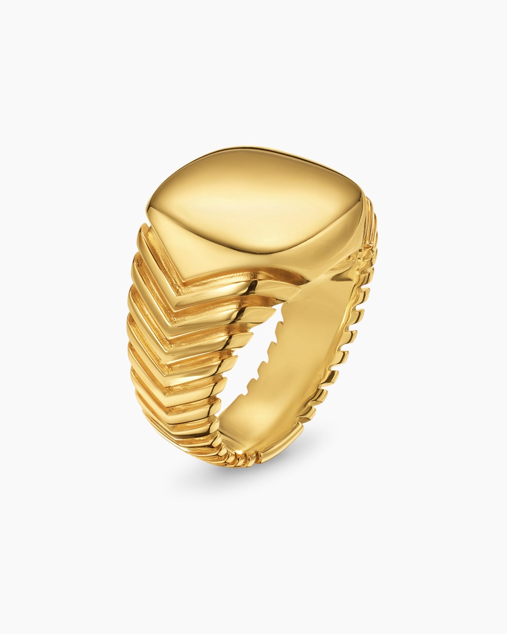 Mens Chevron Signet Ring in 18K Yellow Gold, 18mm