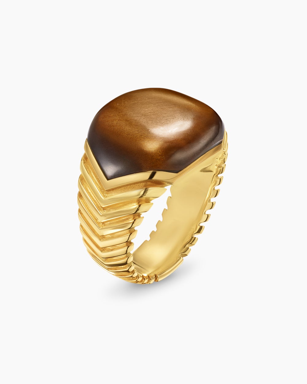 Mens Chevron Signet Ring in 18K Yellow Gold, 18mm