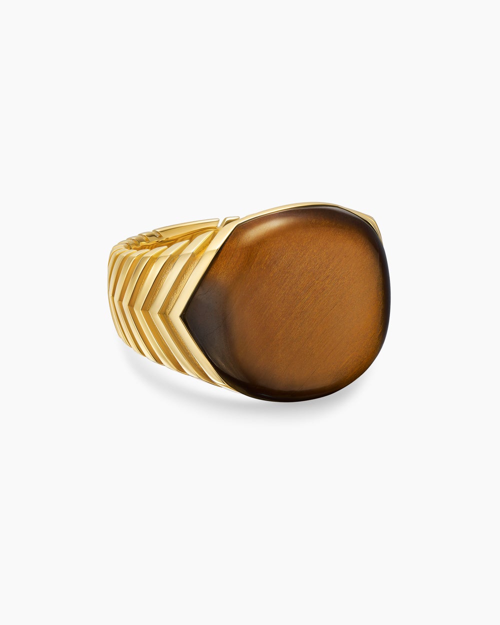 Mens Chevron Signet Ring in 18K Yellow Gold, 18mm