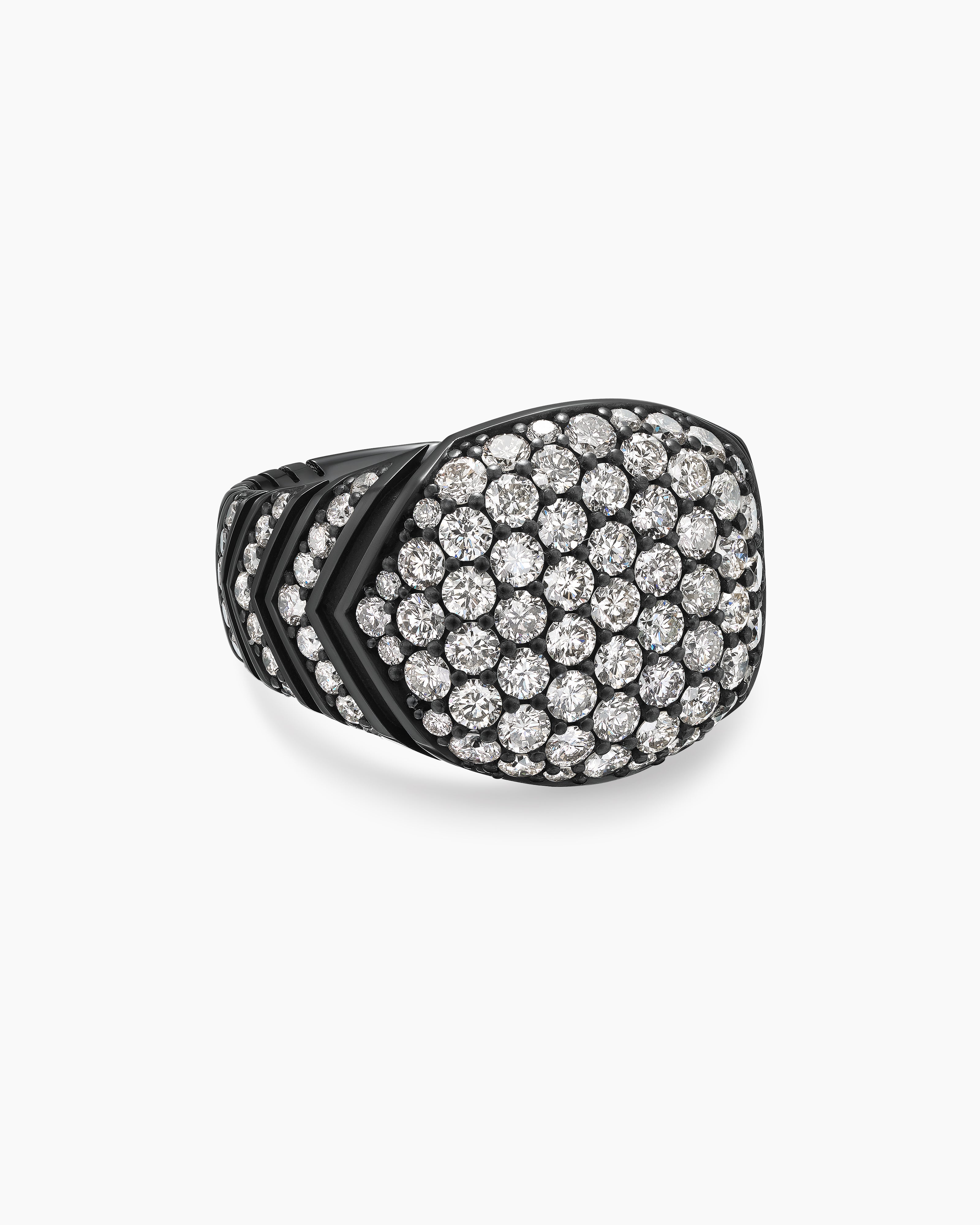 Mens Chevron Signet Ring in Black Titanium, 18mm