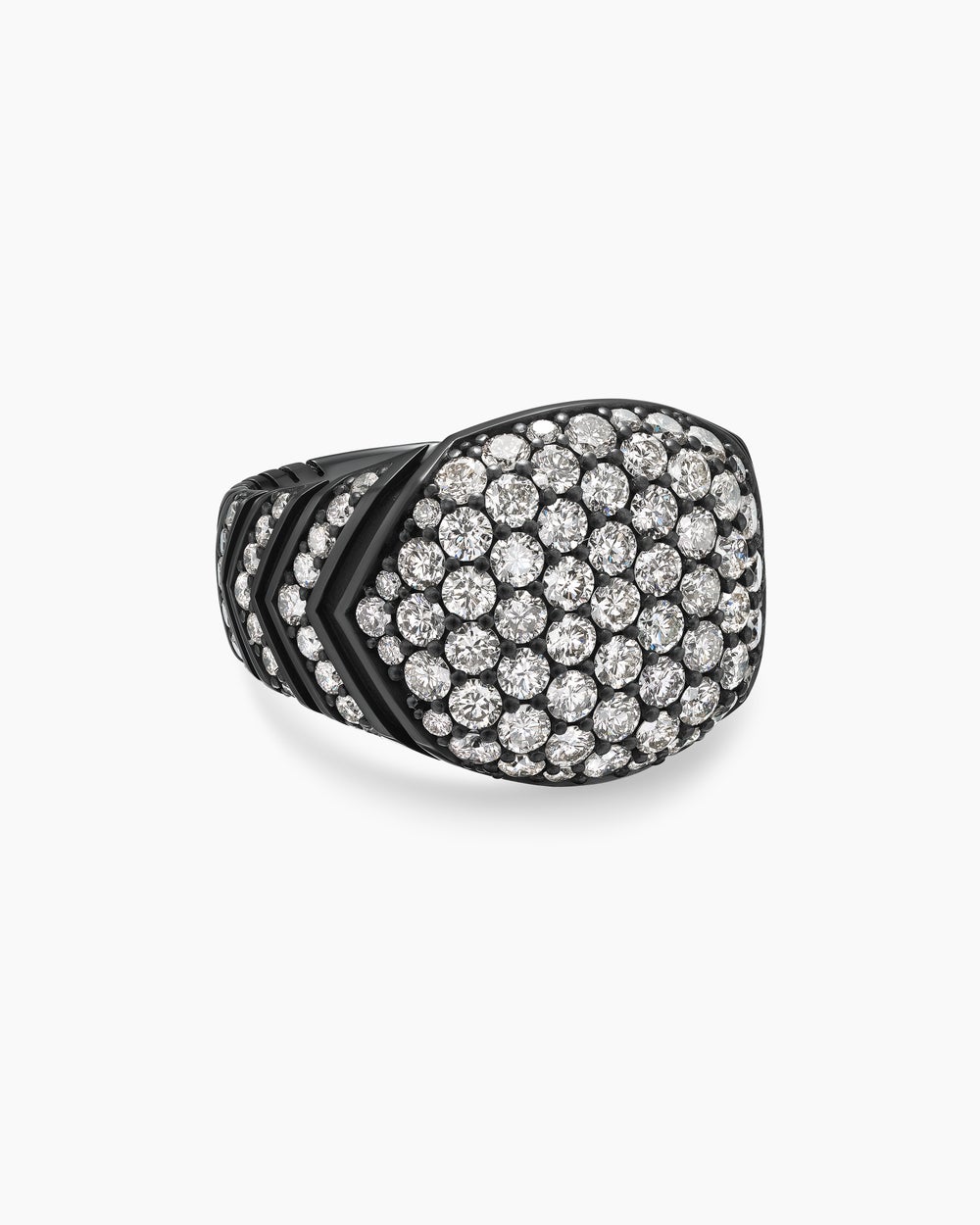 Mens Chevron Signet Ring in Black Titanium, 18mm