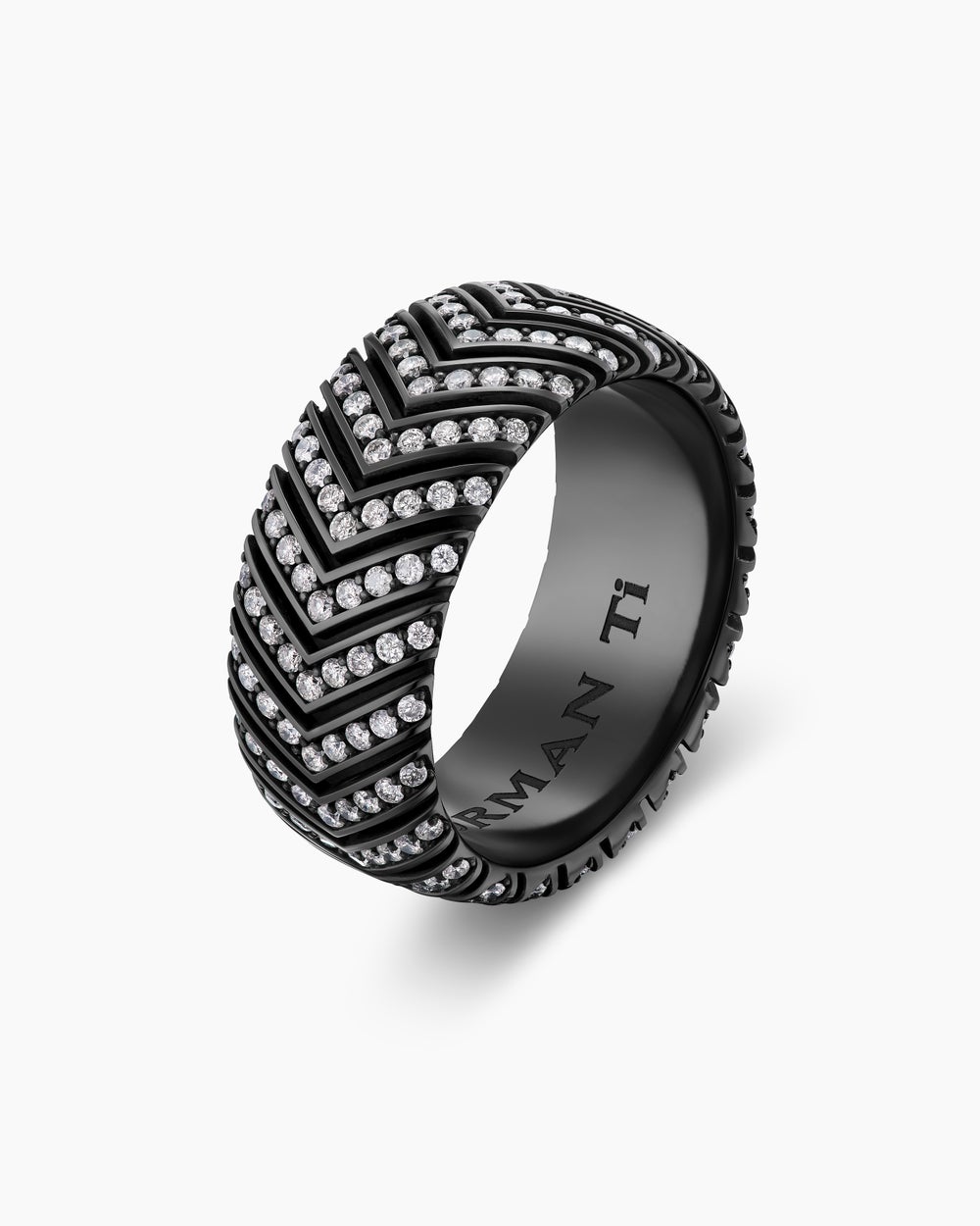 Mens Chevron Band Ring in Black Titanium, 10mm