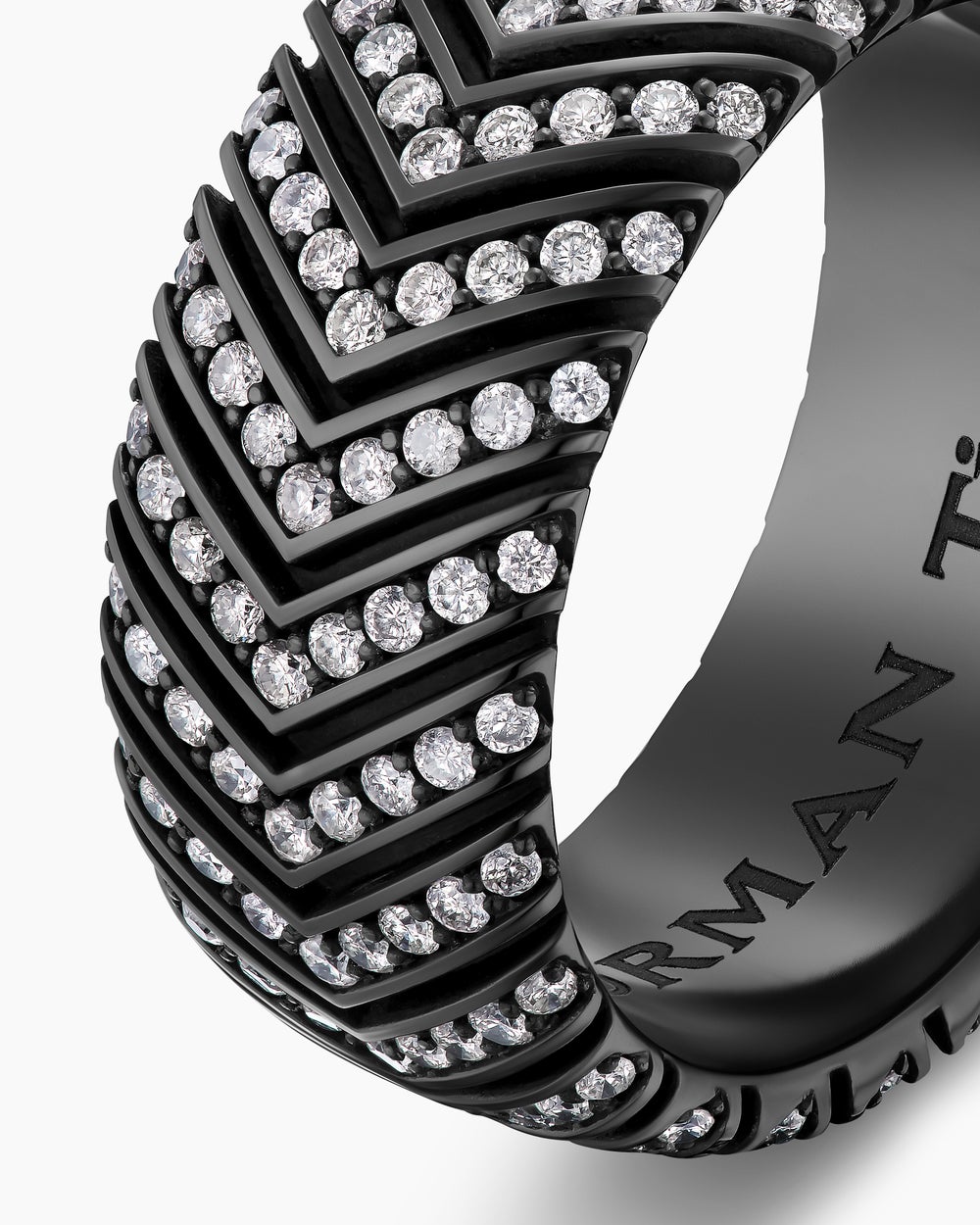Mens Chevron Band Ring in Black Titanium, 10mm