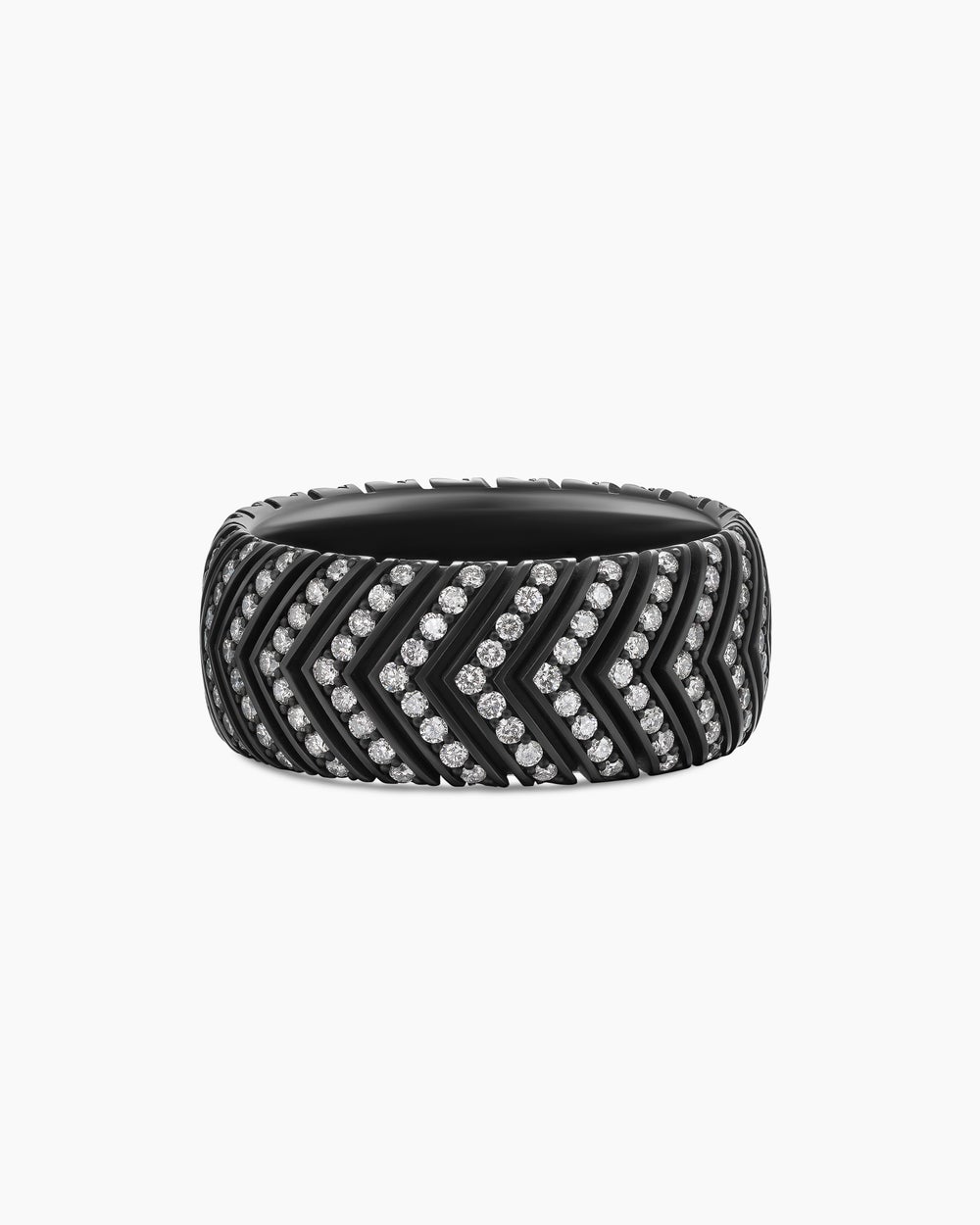 Mens Chevron Band Ring in Black Titanium, 10mm