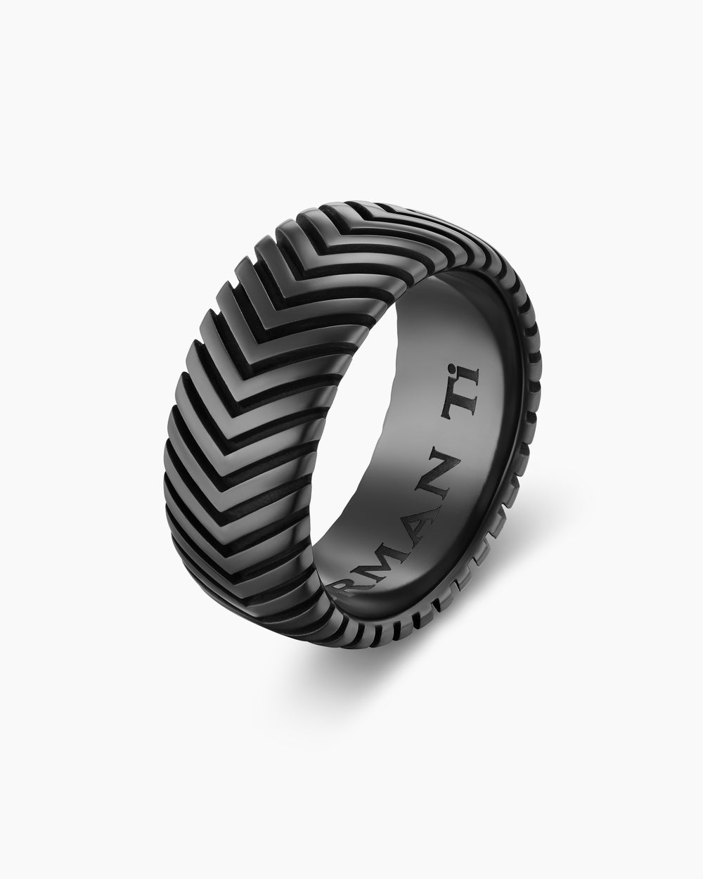 Mens Chevron Band Ring in Black Titanium, 10mm