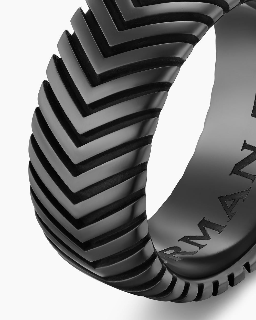 Mens Chevron Band Ring in Black Titanium, 10mm