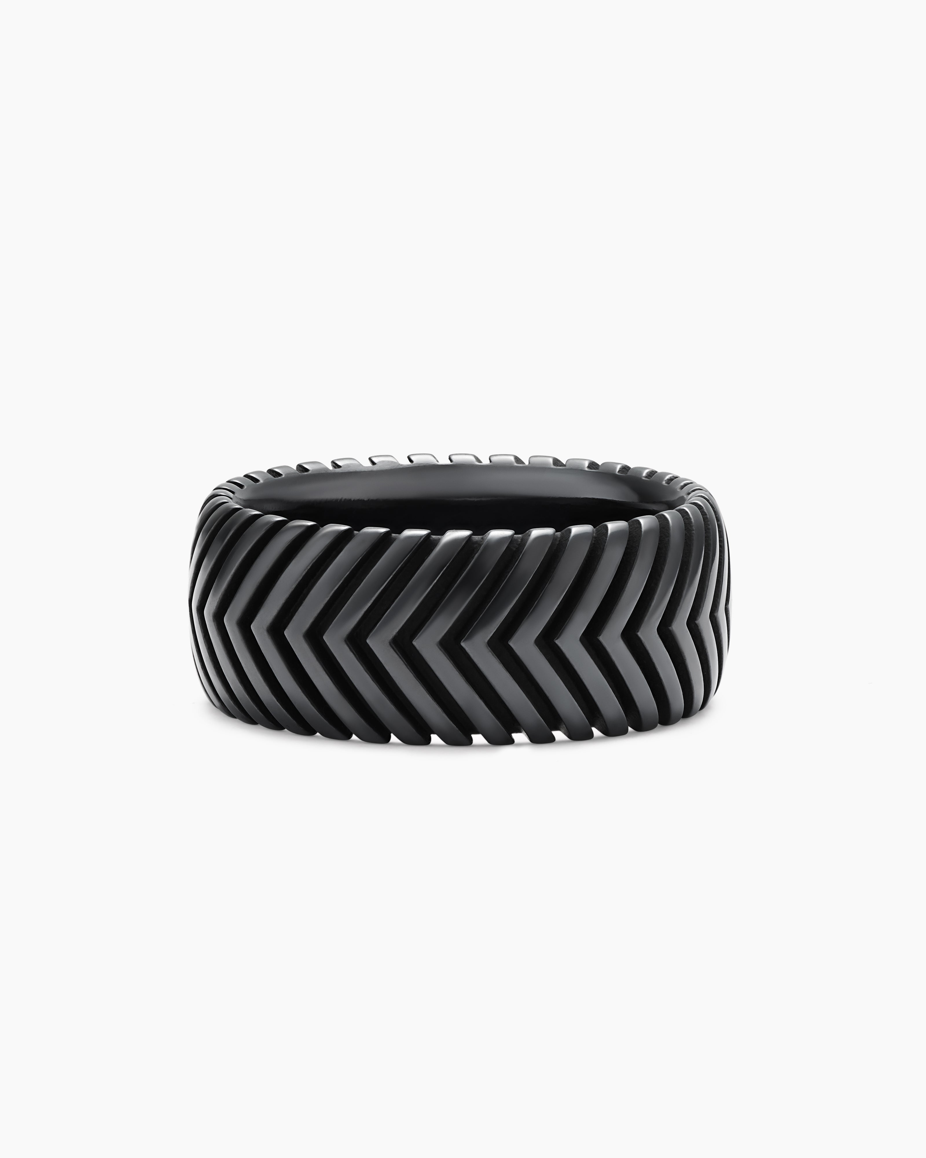David Yurman Chevron Band Ring in Black Titanium, 10mm INTERNATIONAL SHIPPING