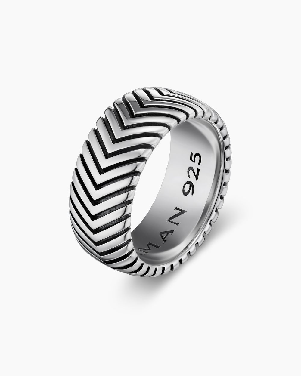 Mens Chevron Band Ring in Sterling Silver, 10mm
