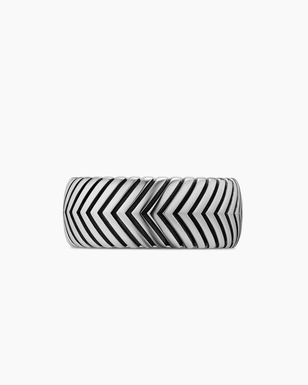 Mens Chevron Band Ring in Sterling Silver, 10mm