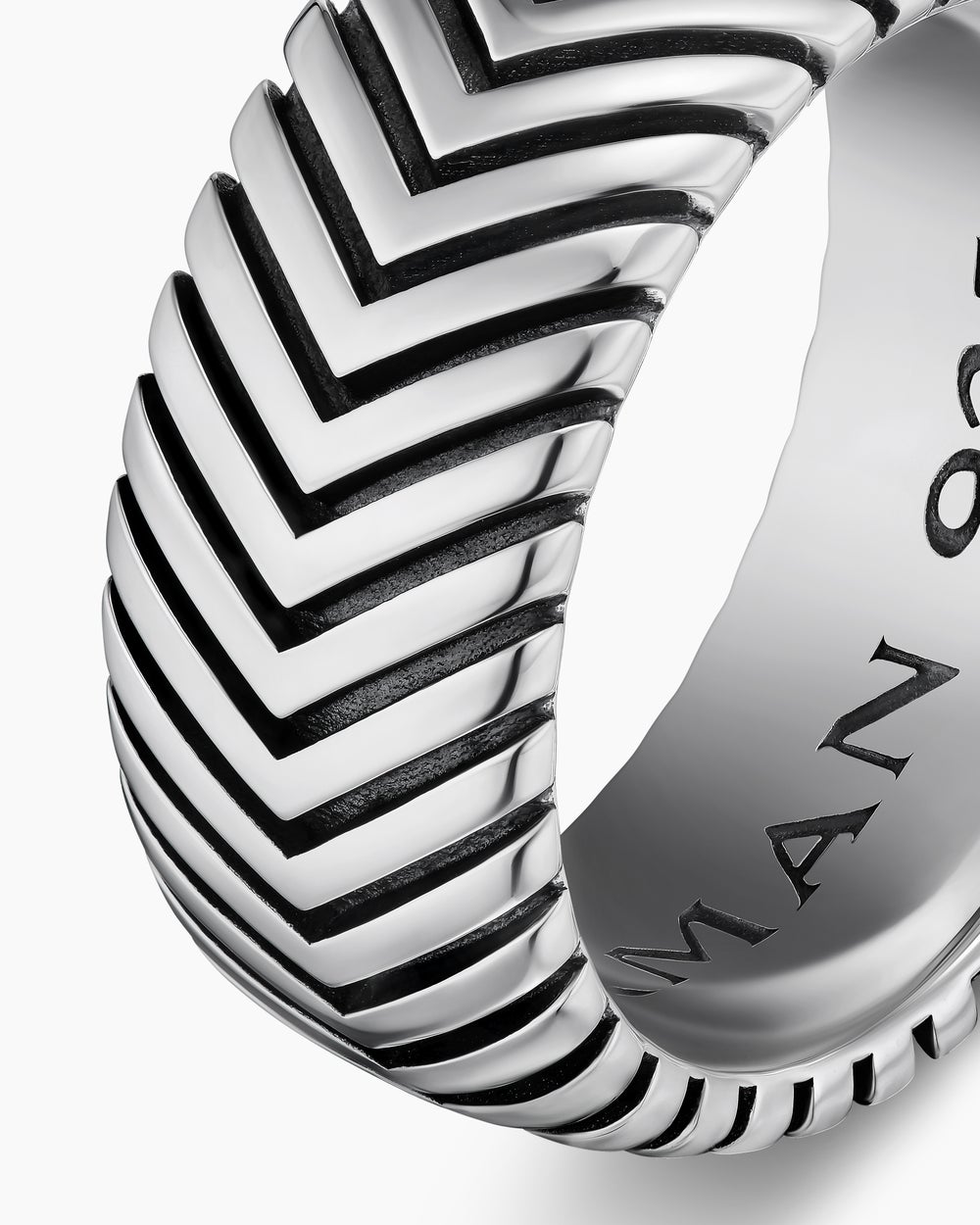 Mens Chevron Band Ring in Sterling Silver, 10mm