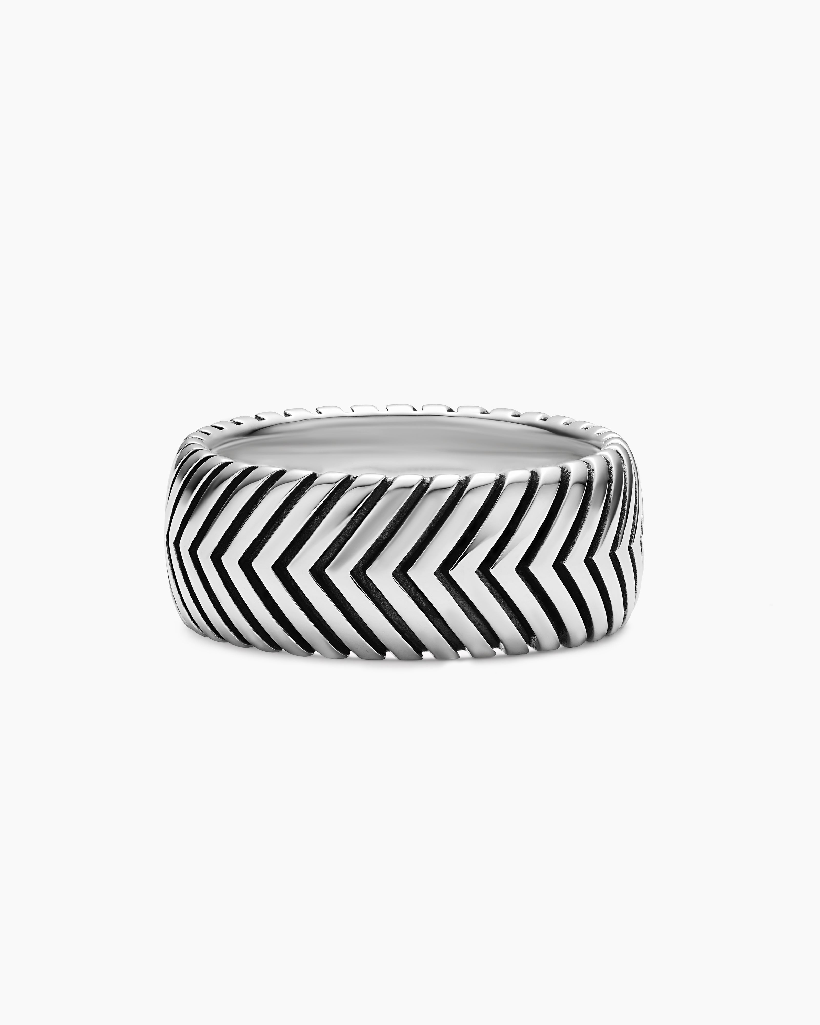 Mens Chevron Band Ring in Sterling Silver, 10mm