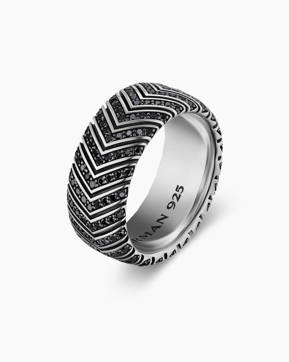 Mens Chevron Band Ring in Sterling Silver, 10mm