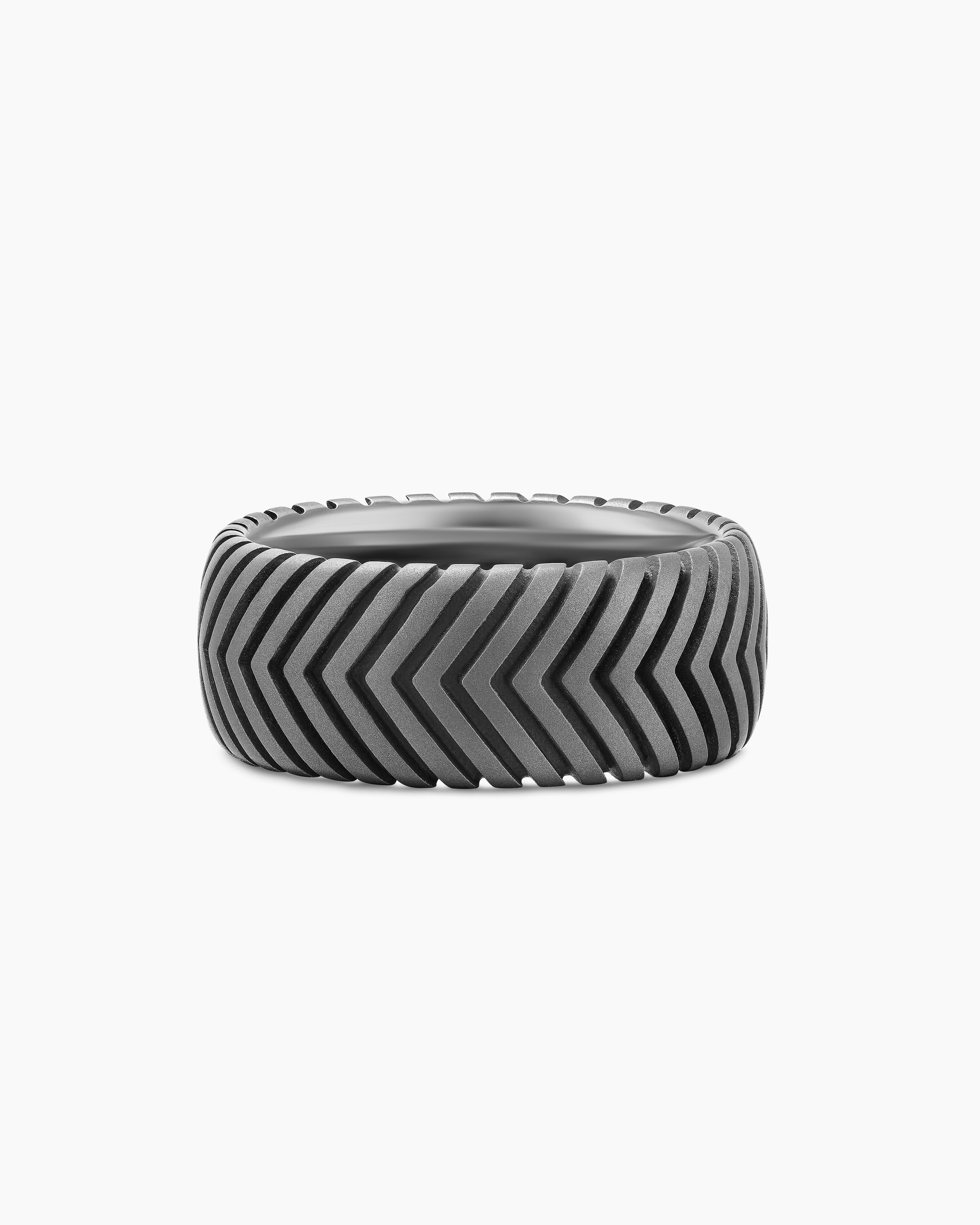 David Yurman Chevron Band Ring in Anthracite Titanium, 10mm INTERNATIONAL SHIPPING