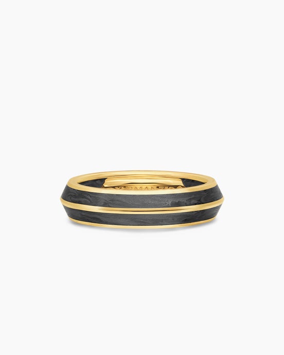 Knife Edge Band Ring in 18ct Yellow Gold with Forged Carbon, 6mm