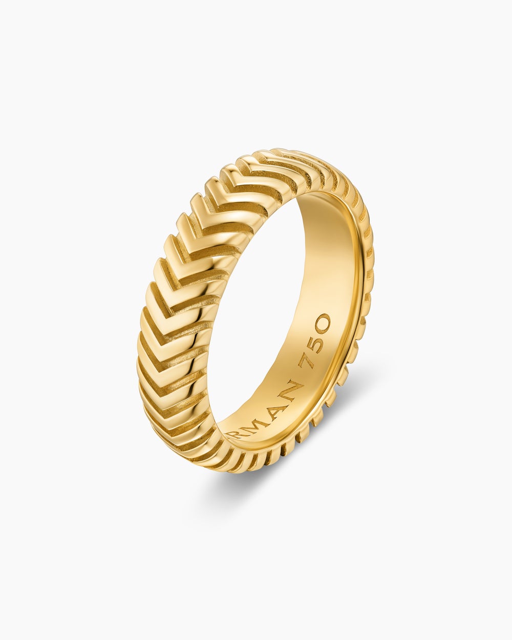 Mens Chevron Band Ring in 18K Yellow Gold, 6mm