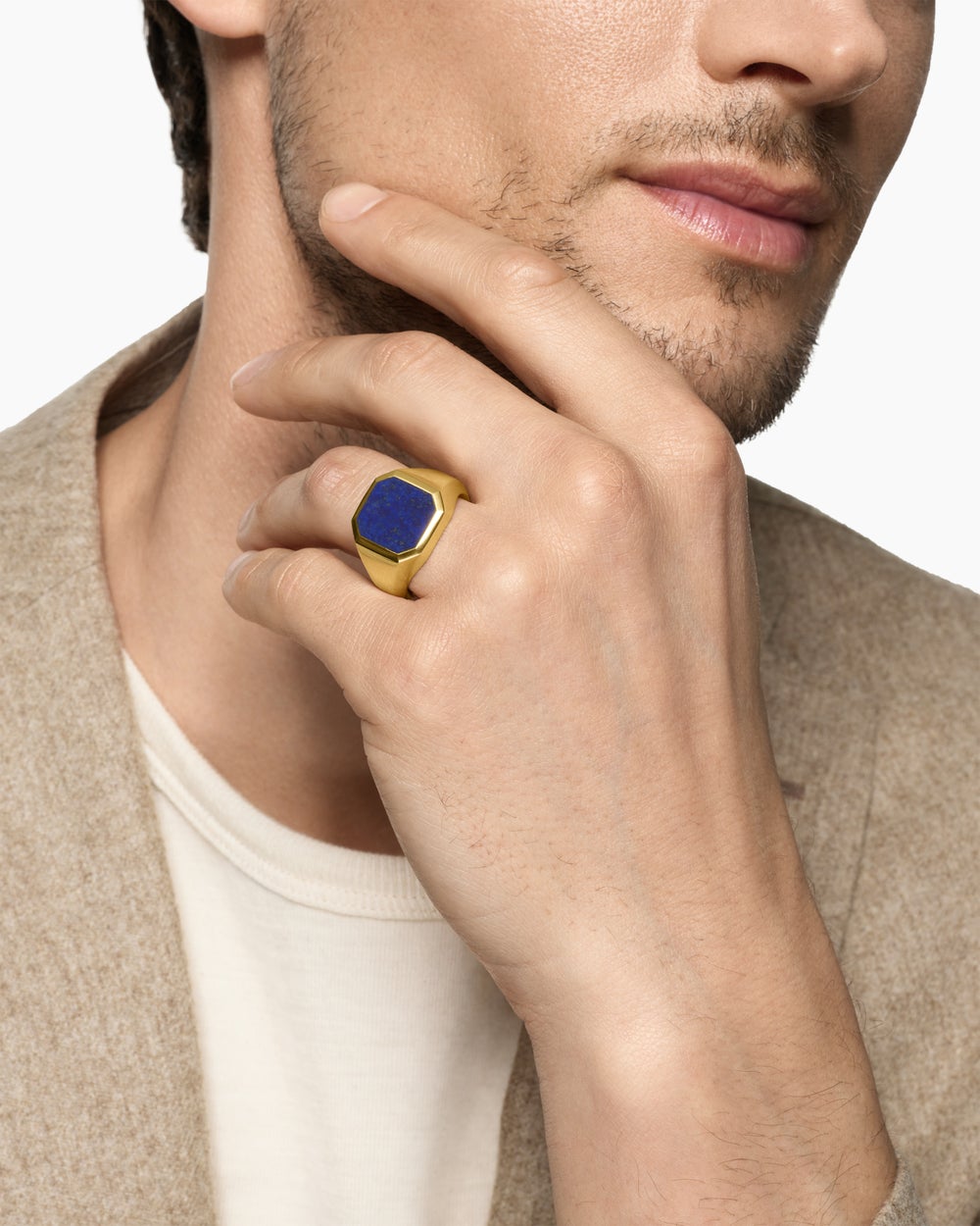 Mens Streamline Signet Ring in 18K Yellow Gold, 18mm