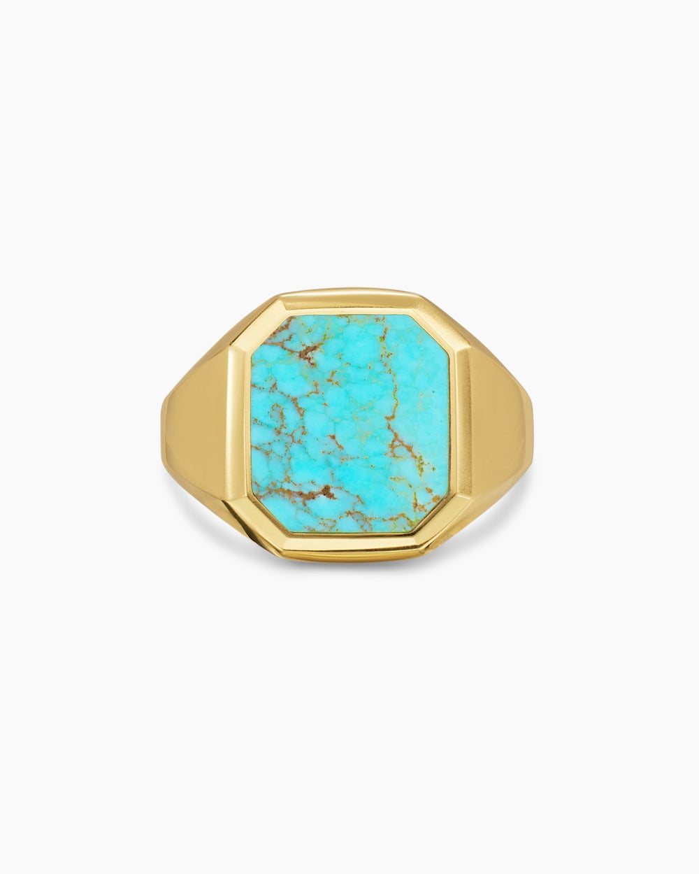 Mens Streamline® Signet Ring in 18K Yellow Gold with Turquoise, 18mm