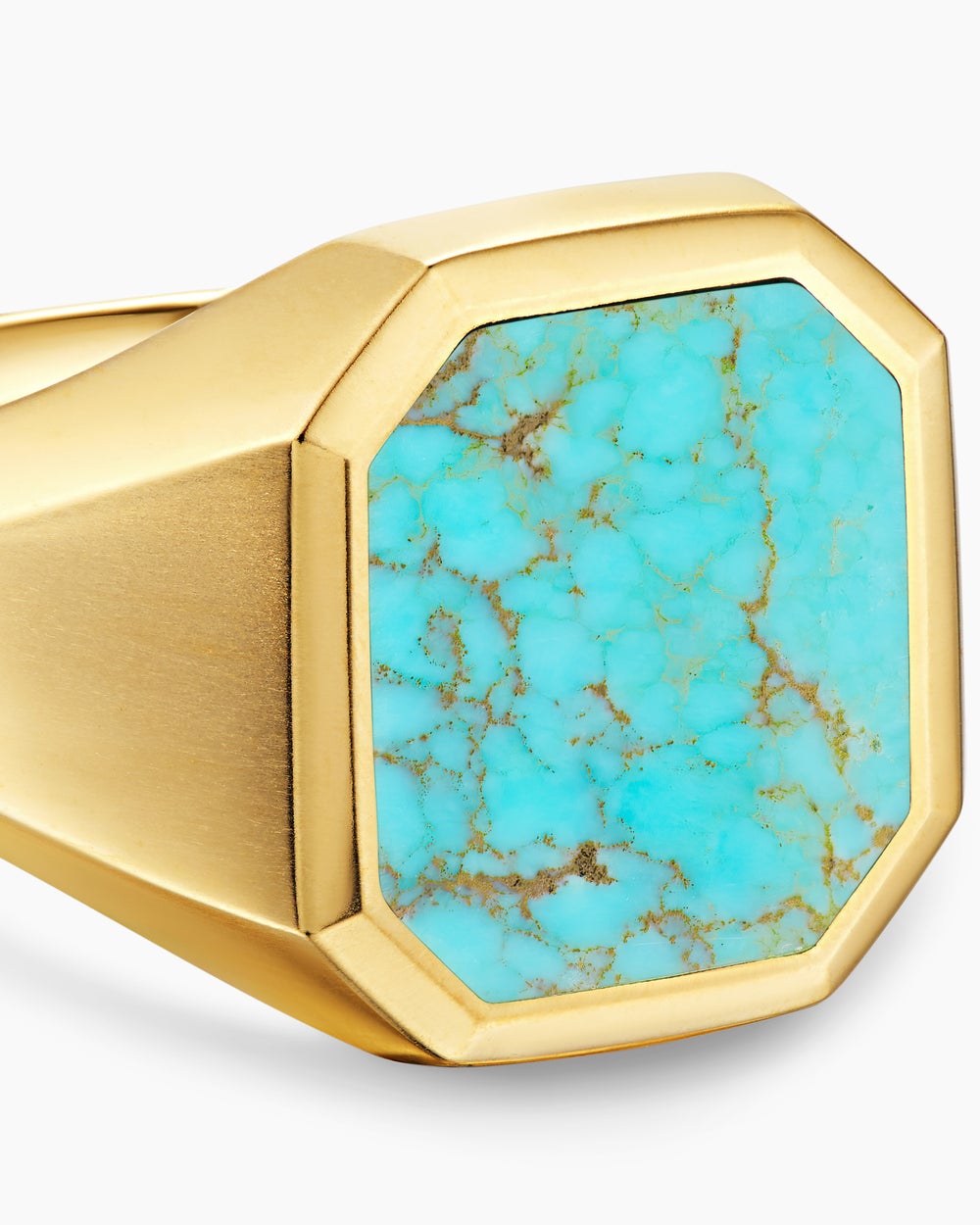Mens Streamline® Signet Ring in 18K Yellow Gold with Turquoise, 18mm