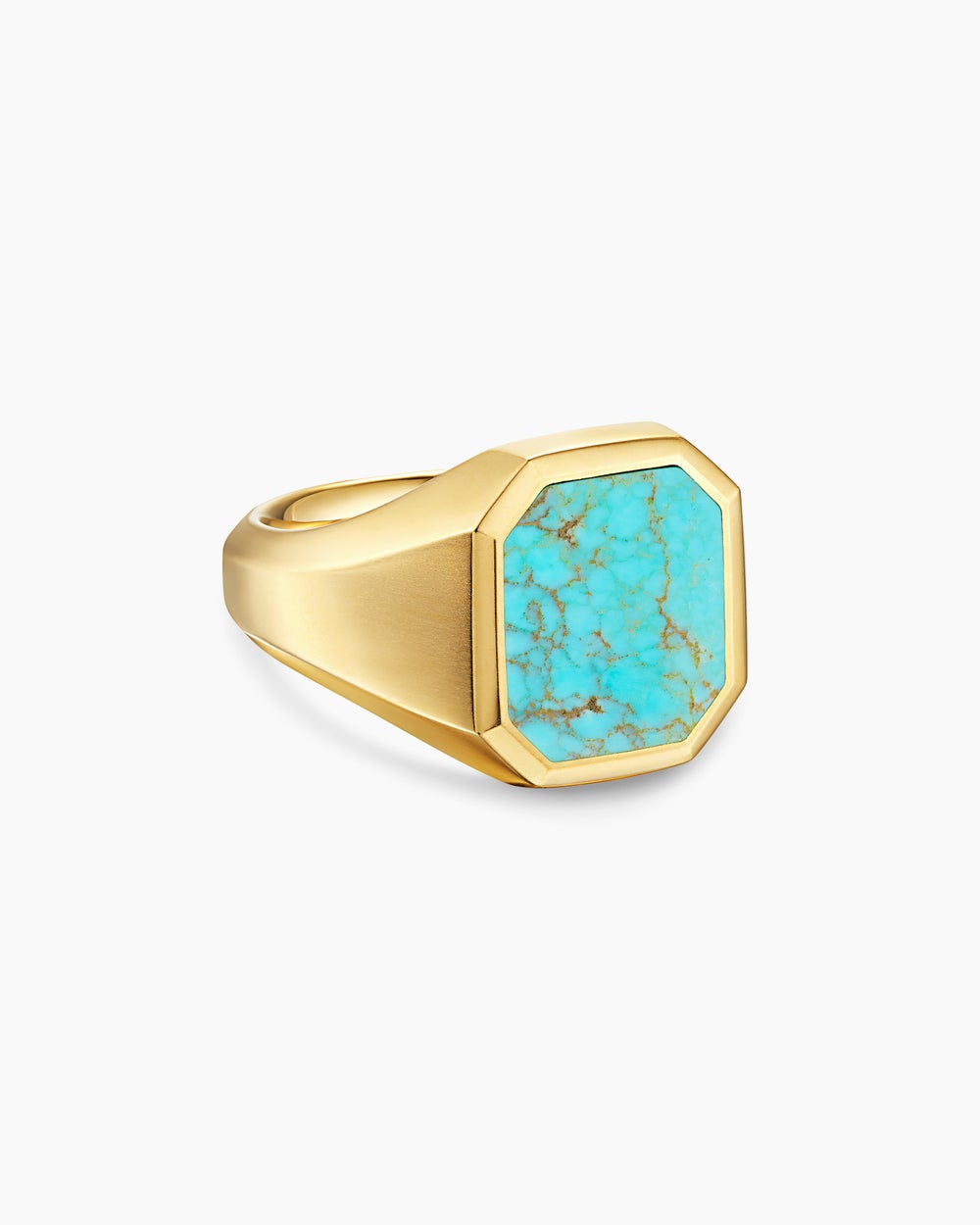 Mens Streamline® Signet Ring in 18K Yellow Gold with Turquoise, 18mm